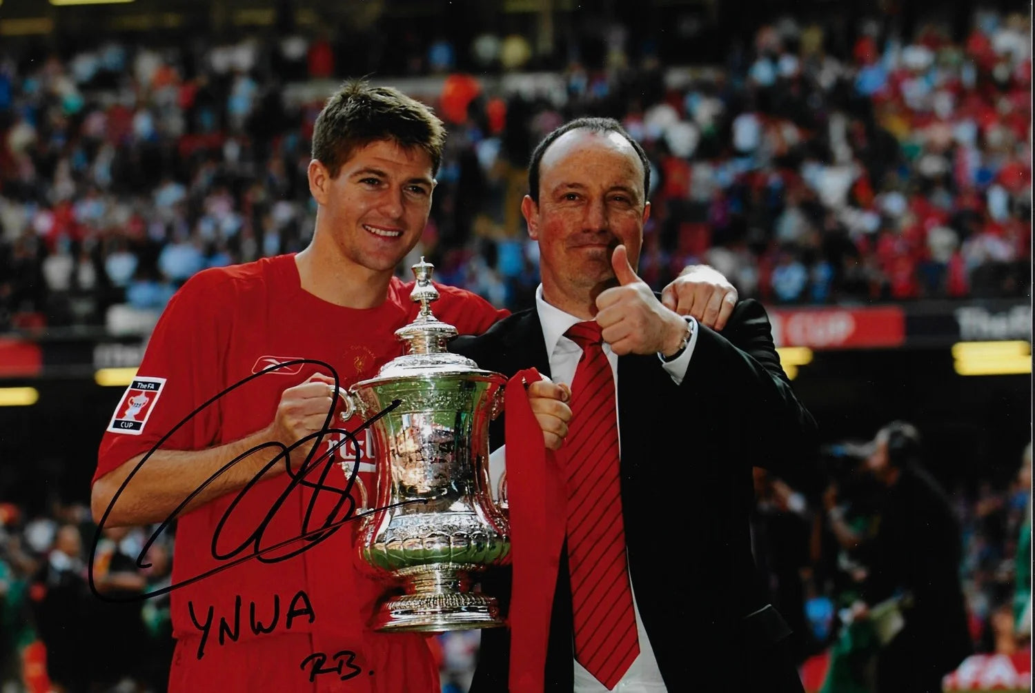 RAFAEL BENITEZ SIGNED LIVERPOOL FC FA CUP WINNERS 12x8 (AFTAL COA)