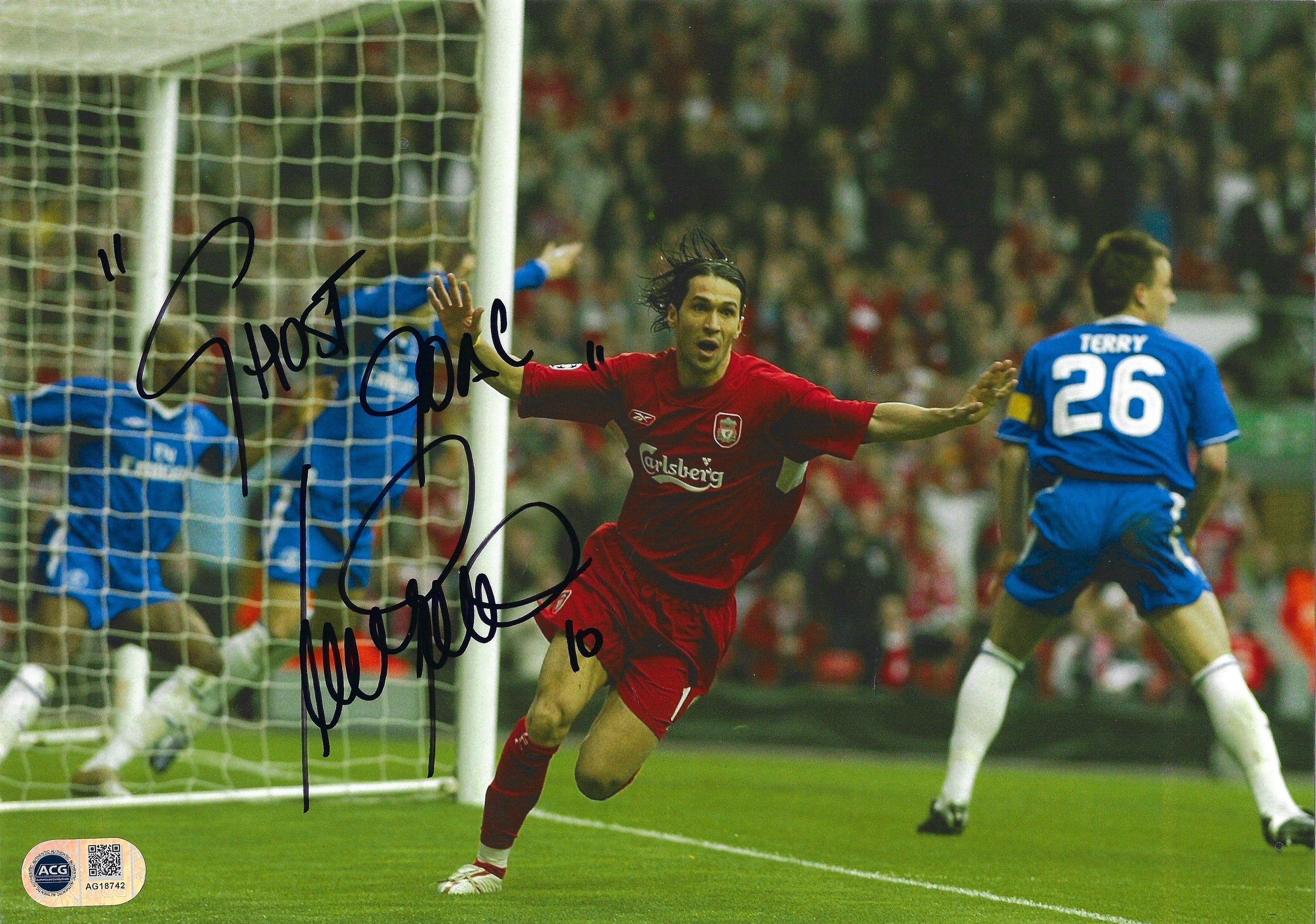 LUIS GARCIA SIGNED LIVERPOOL FC GHOST GOAL 12x8 PHOTOGRAPH (ACG CERT AG18742)