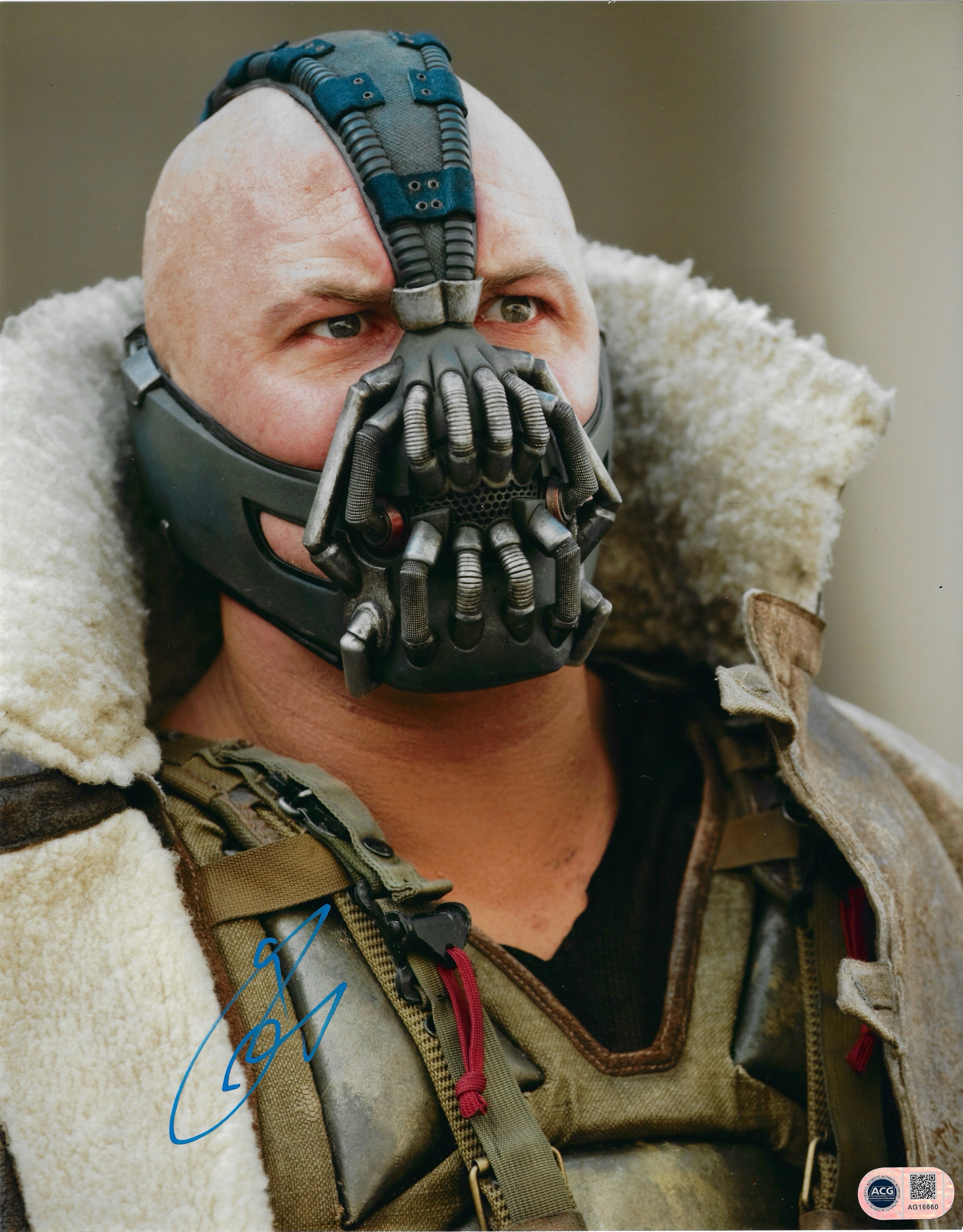 TOM HARDY SIGNED BANE BATMAN 14x11 PHOTO (ACG CERT AG16660)