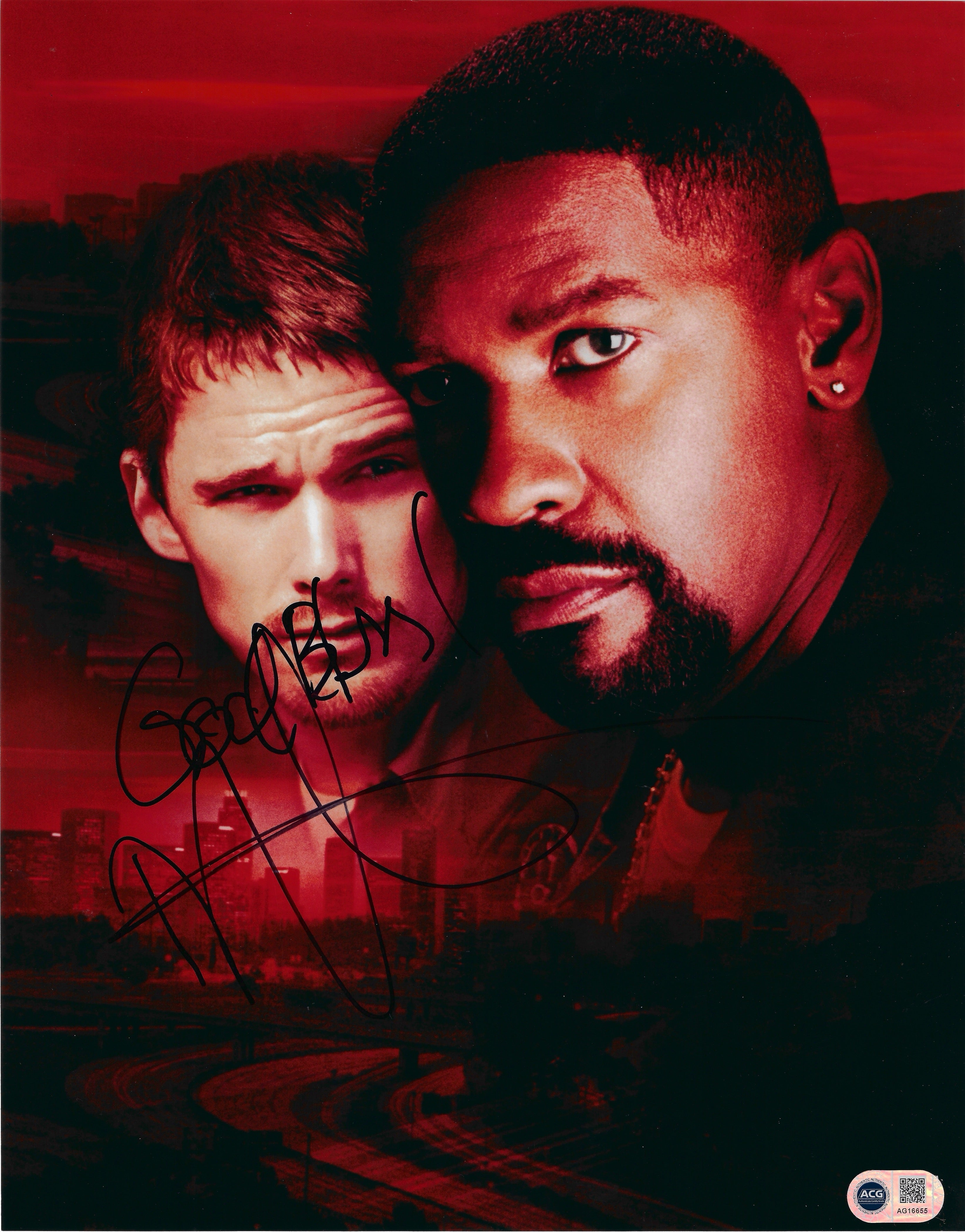 DENZEL WASHINGTON SIGNED TRAINING DAY 14x11 PHOTOGRAPH (ACG CERT AG16655)