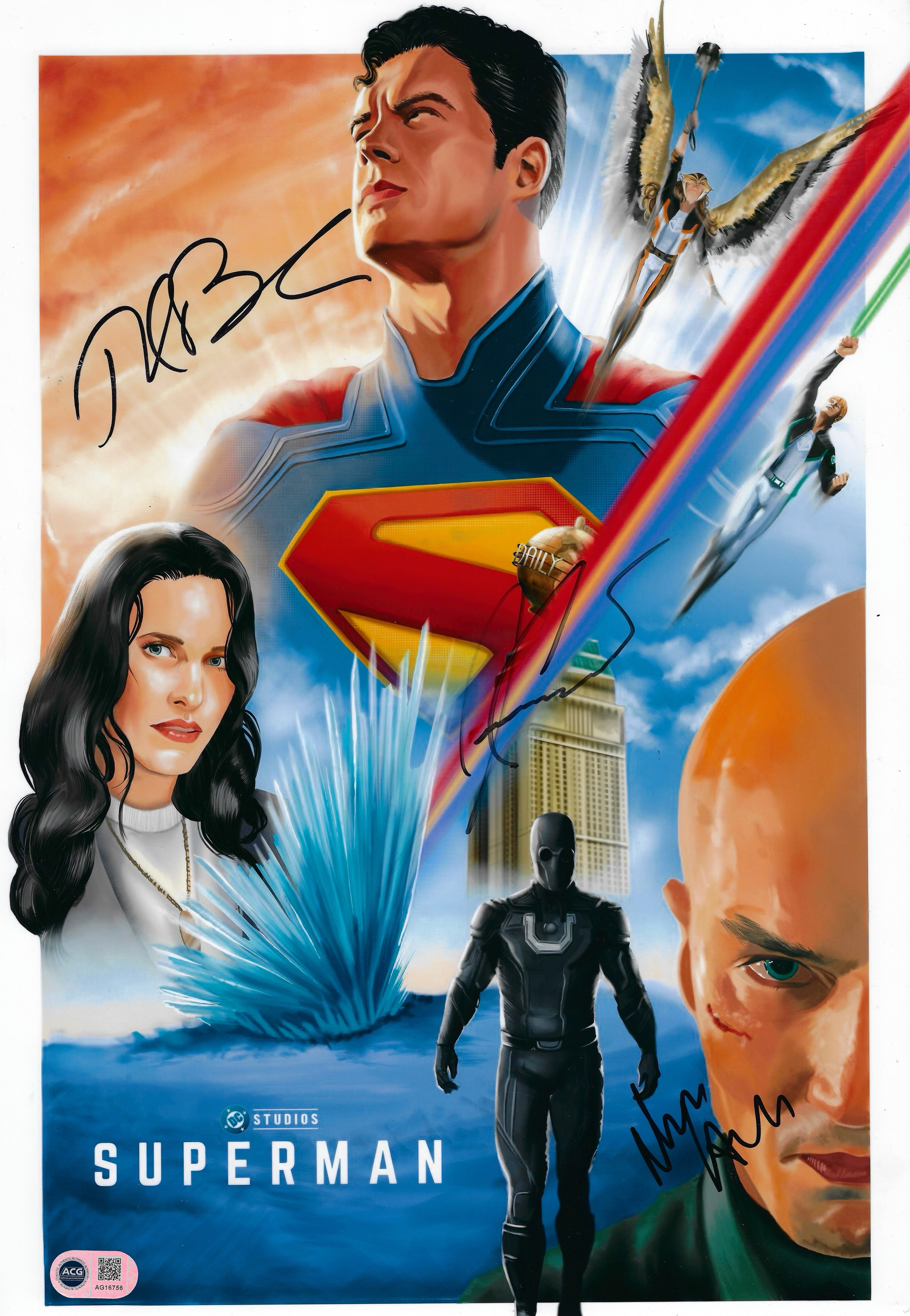 DAVID CORENSWET, NICHOLAS HOULT, RACHEL BROSNAHAN SIGNED SUPERMAN 16x12 PHOTO (ACG CERT AG16756)