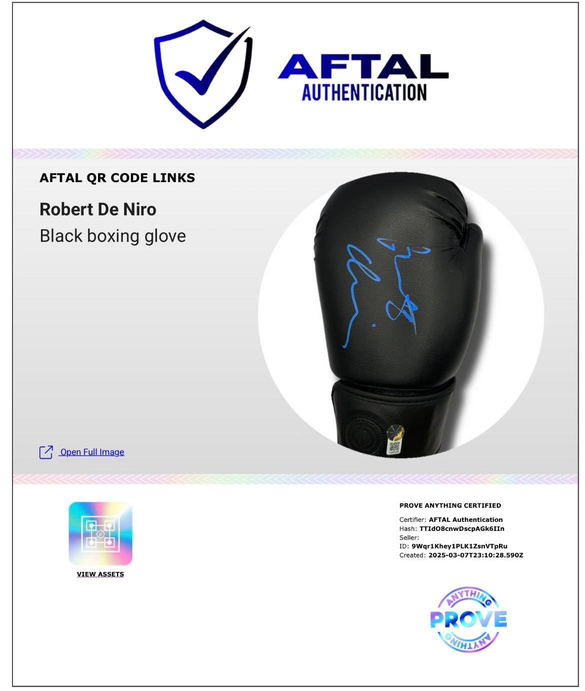 ROBERT DE NIRO SIGNED BOXING GLOVE RAGING BULL (AFTAL AUTHENTICATED)