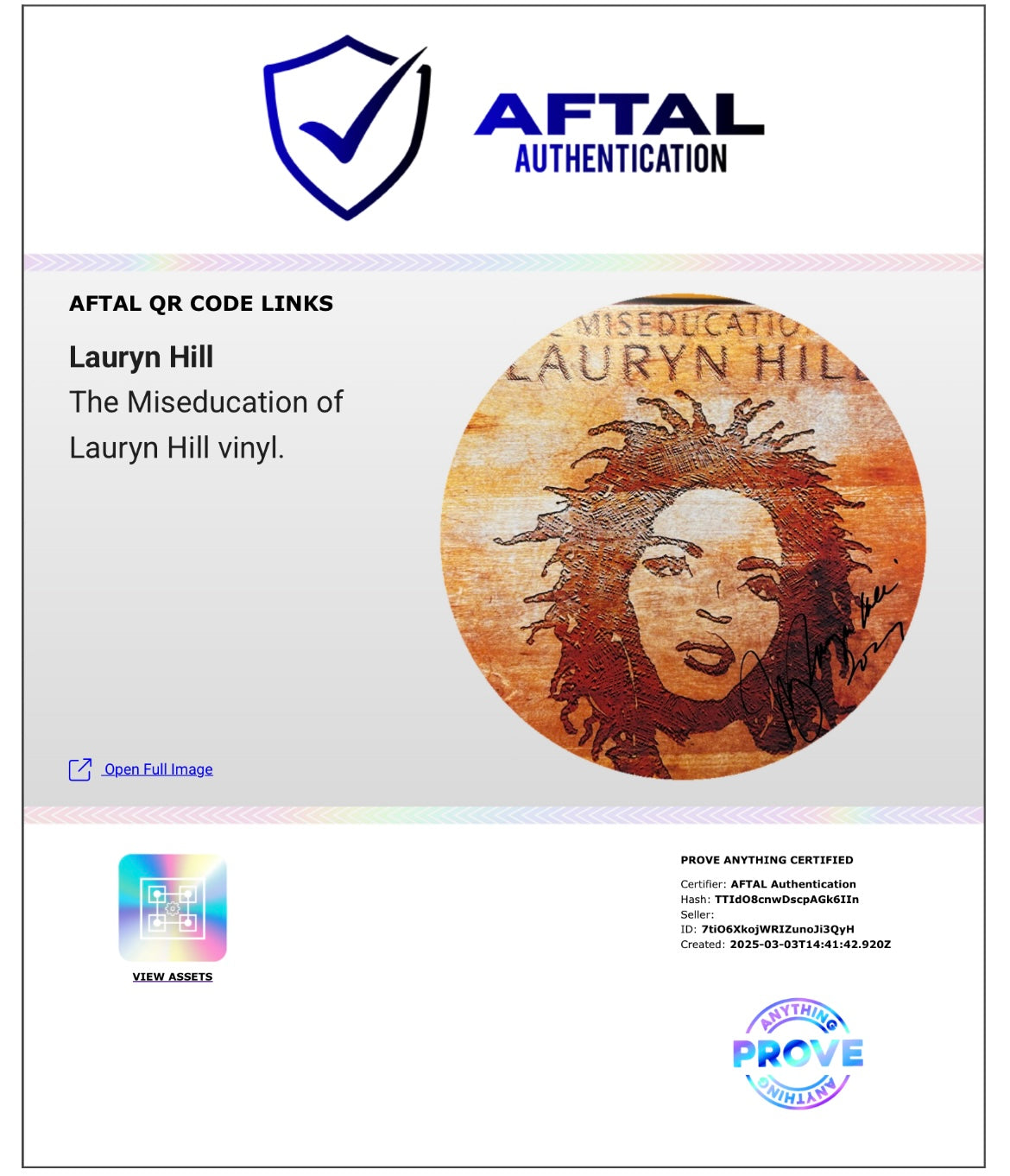 LAURYN HILL SIGNED THE MISEDUCATION OF LAURYN HILL VINYL (AFTAL AUTHENTICATED) 2