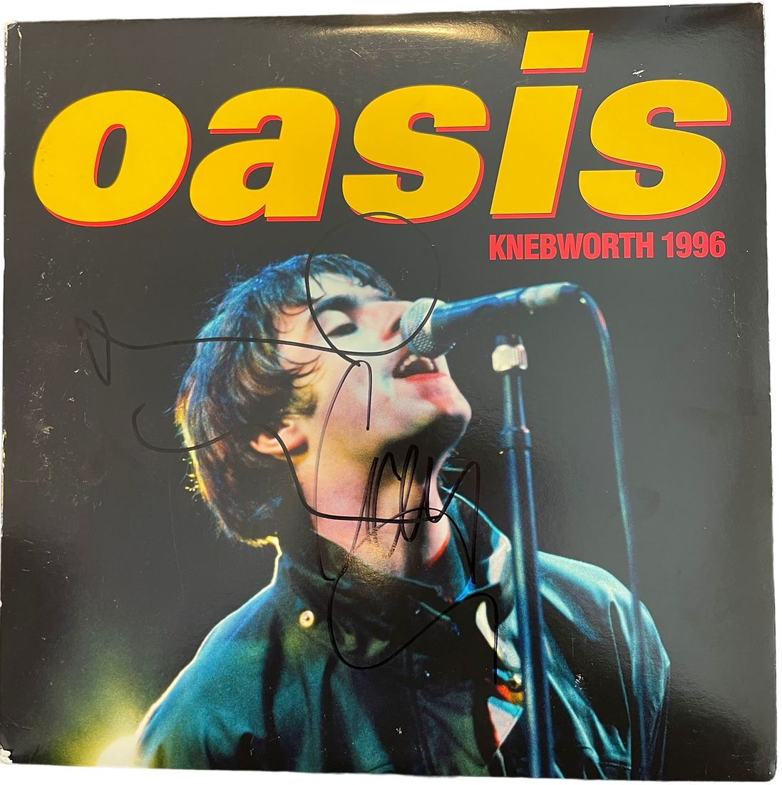 OASIS NOEL & LIAM GALLAGHER SIGNED KNEBWORTH 1996 OASIS VINYL (ACOA RACC COA)