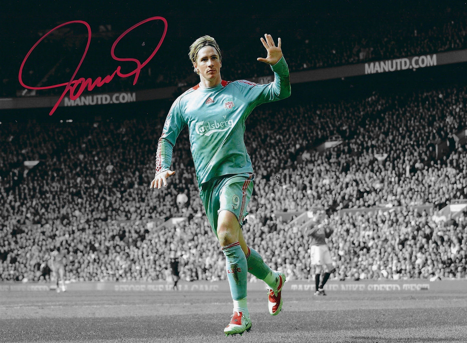 FERNANDO TORRES SIGNED 16x12 LIVERPOOL V MAN UTD 4-1 PHOTO (AFTAL COA)
