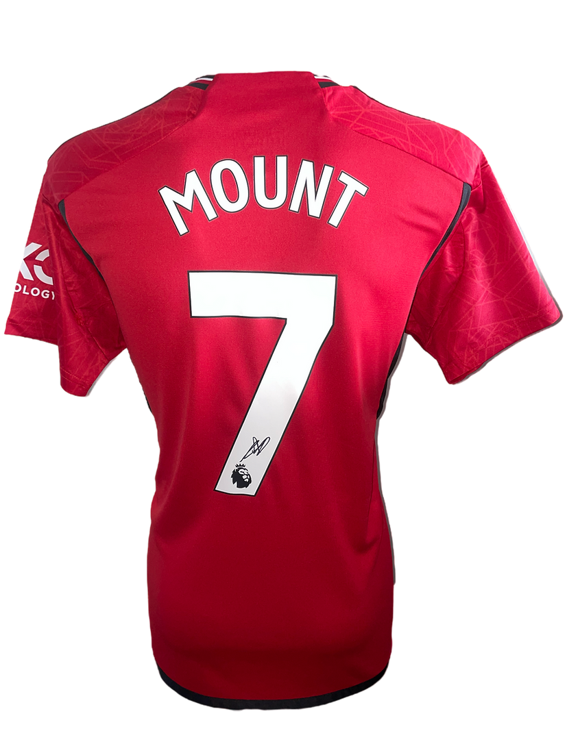 MASON MOUNT SIGNED 2023/24 MANCHESTER UTD HOME SHIRT MOUNT 7 (AFTAL COA)