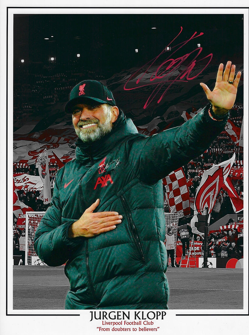 JURGEN KLOPP SIGNED DOUBTERS TO BELIVERS LIVERPOOL FC 16x12 RED (AFTAL COA)