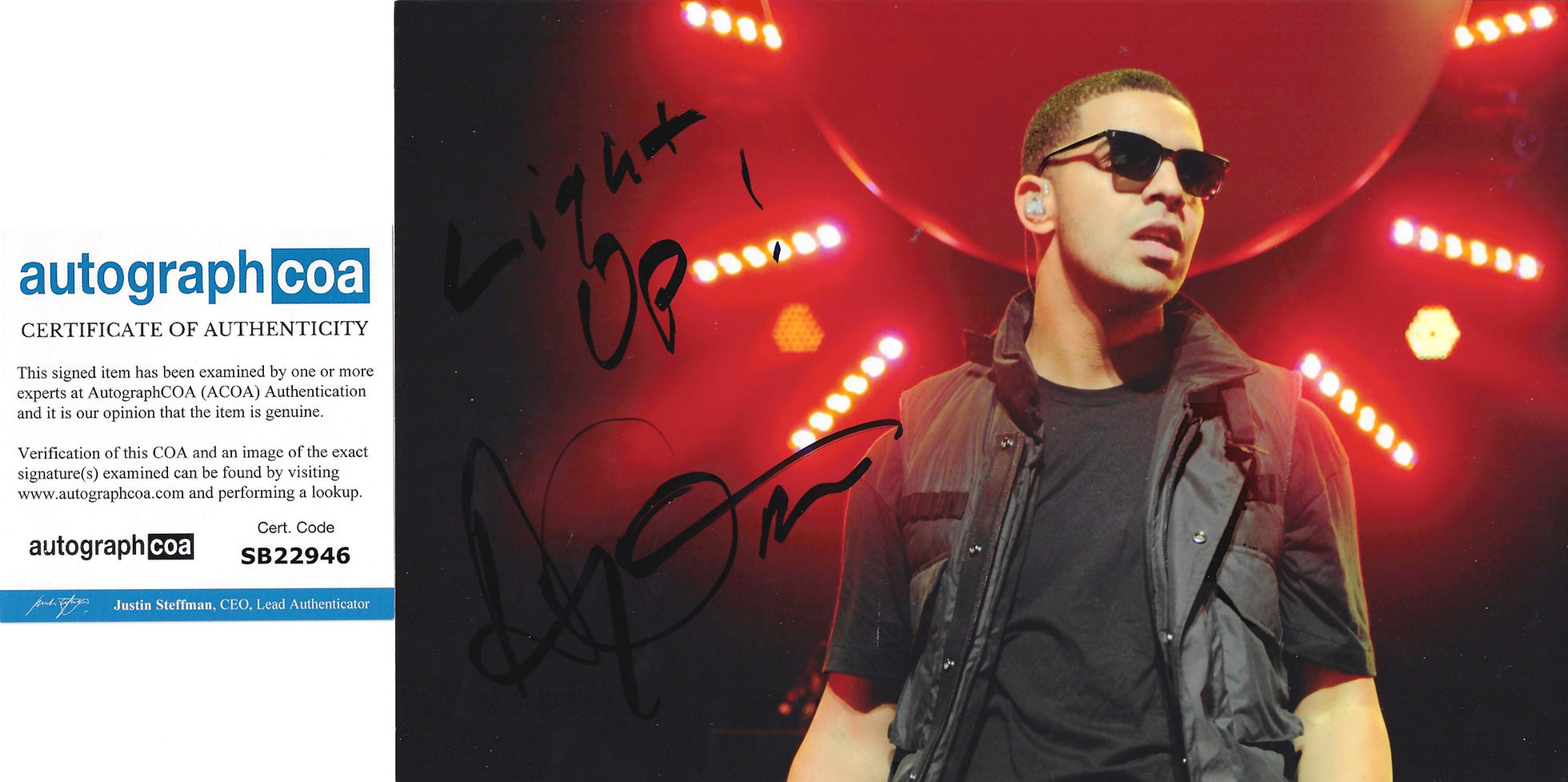 DRAKE SIGNED 12X8 PHOTOGRAPH DRIZZY RAPPER OVO (ACOA RACC COA)