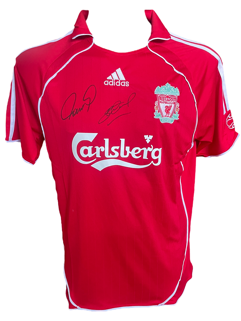 FERNANDO TORRES & STEVEN GERRARD SIGNED LIVERPOOL 2006/08 HOME SHIRT (AFTAL COA)