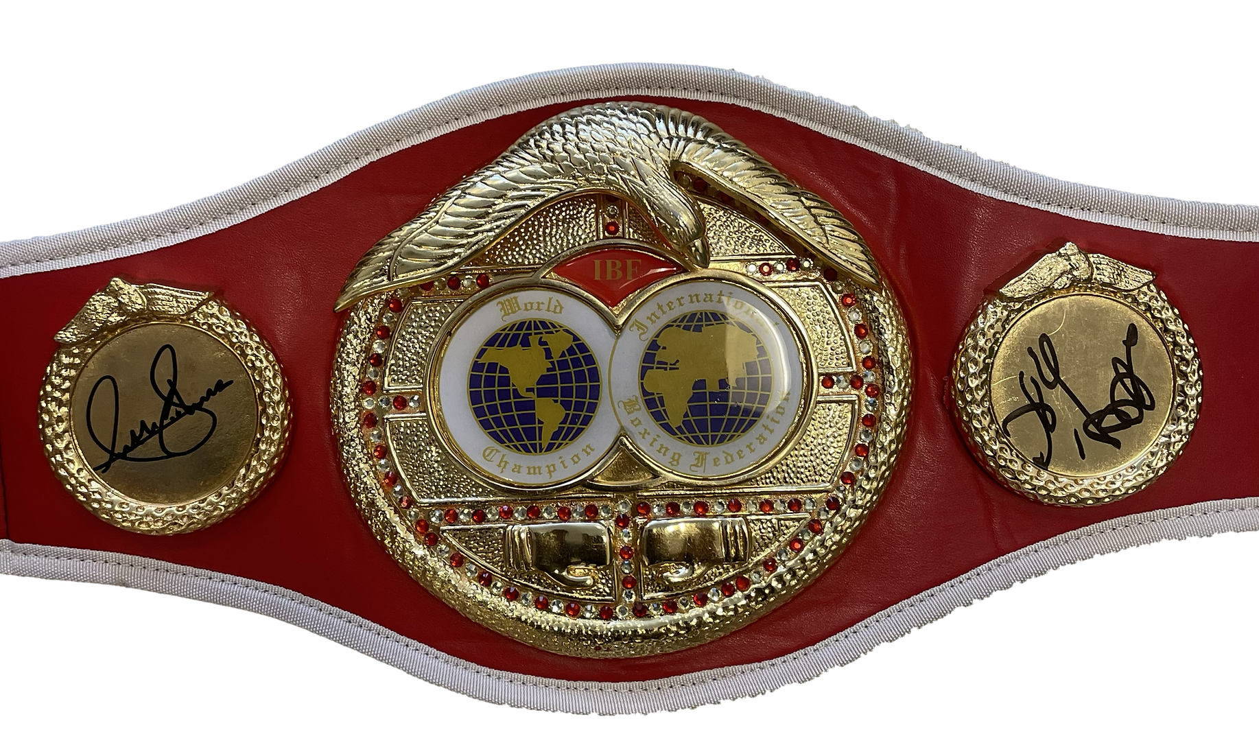 ANTHONY JOSHUA & OLEKSANDR USYK SIGNED IBF BOXING MINI CHAMPION BELT (AFTAL COA)