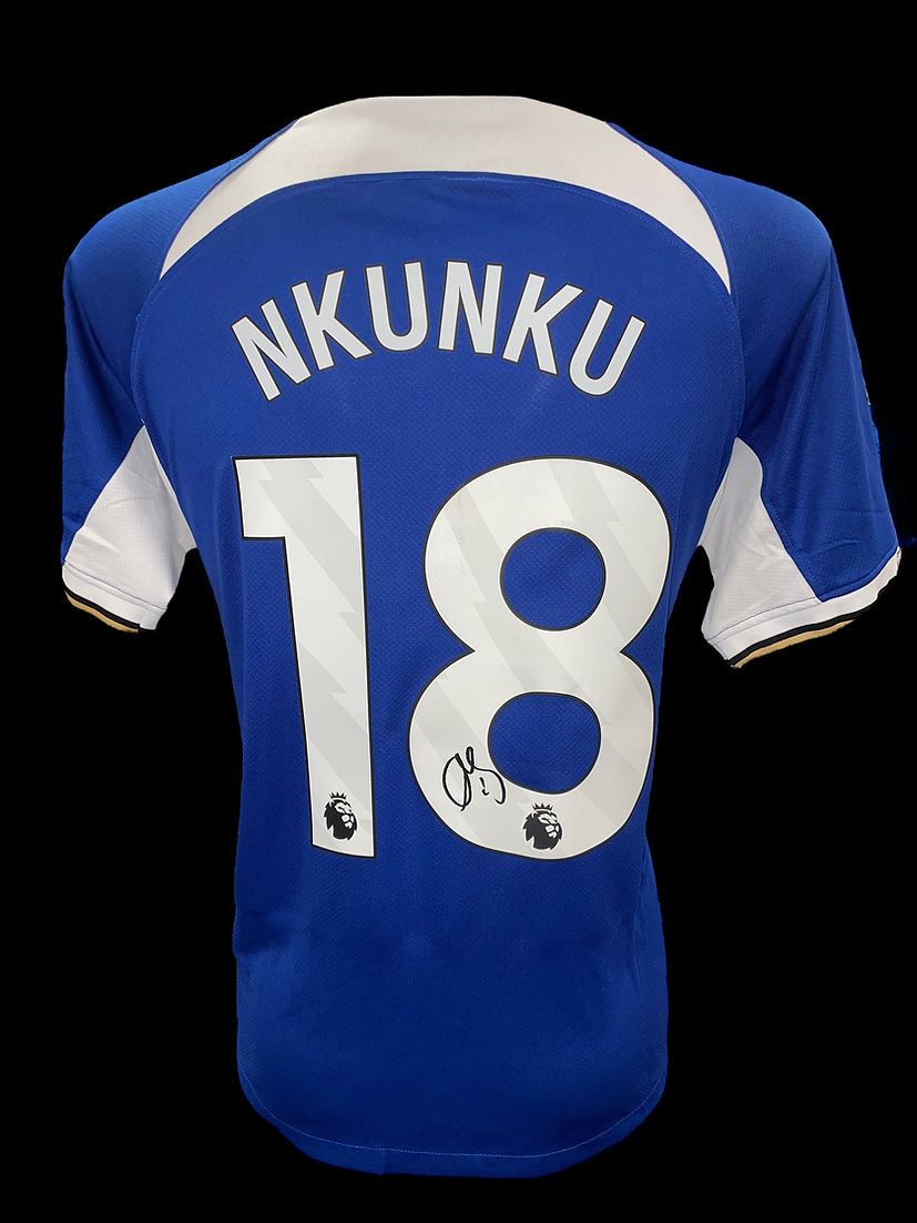CHRISTOPHER NKUNKU SIGNED CHELSEA FC 2023/24 HOME SHIRT NKUNKU 18 (AFTAL COA)