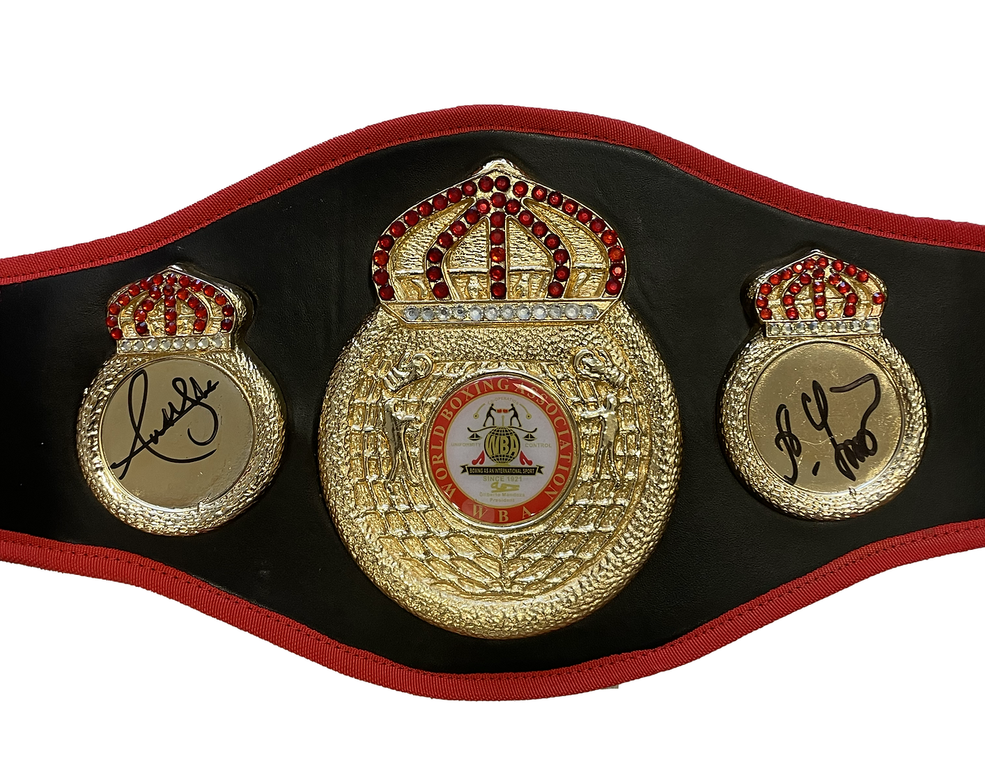 ANTHONY JOSHUA & OLEKSANDR USYK SIGNED WBA BOXING MINI CHAMPION BELT (AFTAL COA)