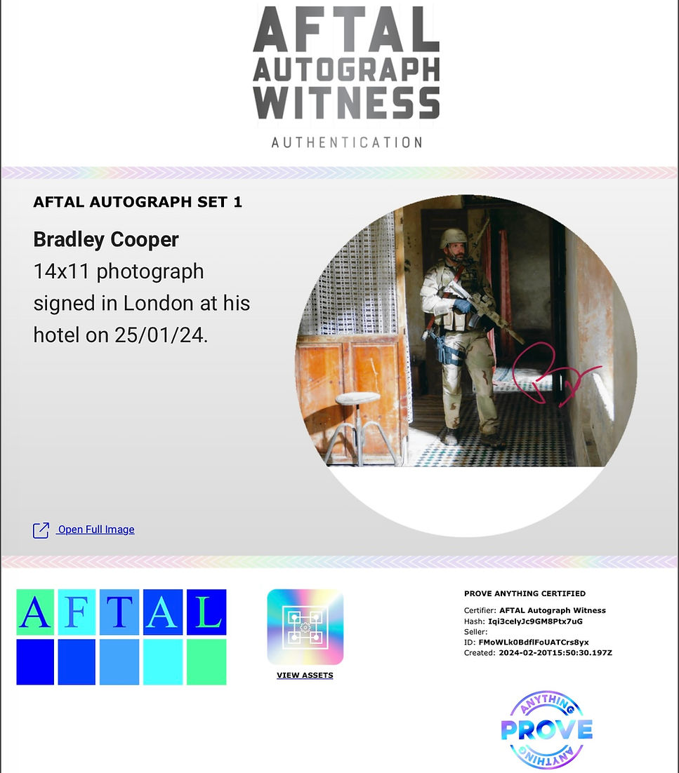 BRADLEY COOPER SIGNED 14x11 PHOTOGRAPH AMERCAN SNIPER (AFTAL WITNESSED COA)