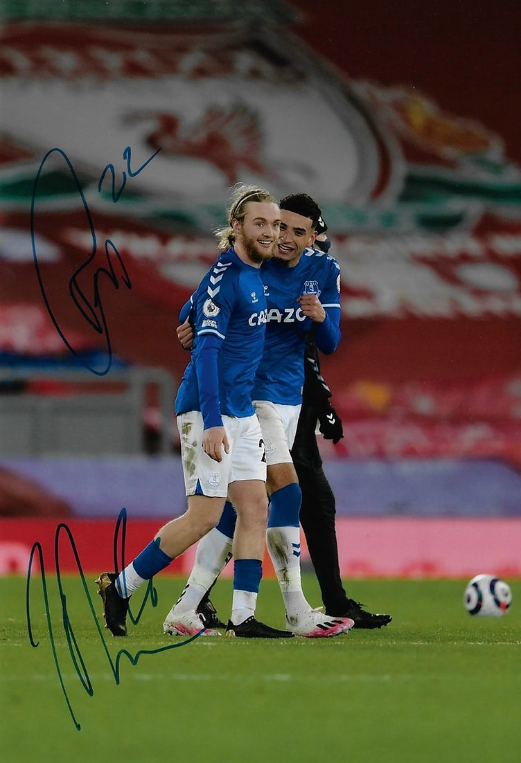 BEN GODFREY & TOM DAVIES SIGNED 12x8 ANFIELD WIN (AFTAL COA)