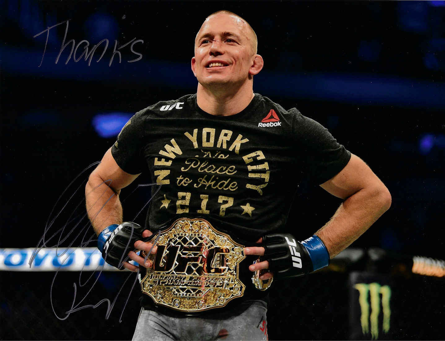 GEORGES ST-PIERRE SIGNED UFC LEGEND 14X11 PHOTOGRAPH 5 (AFTAL COA)