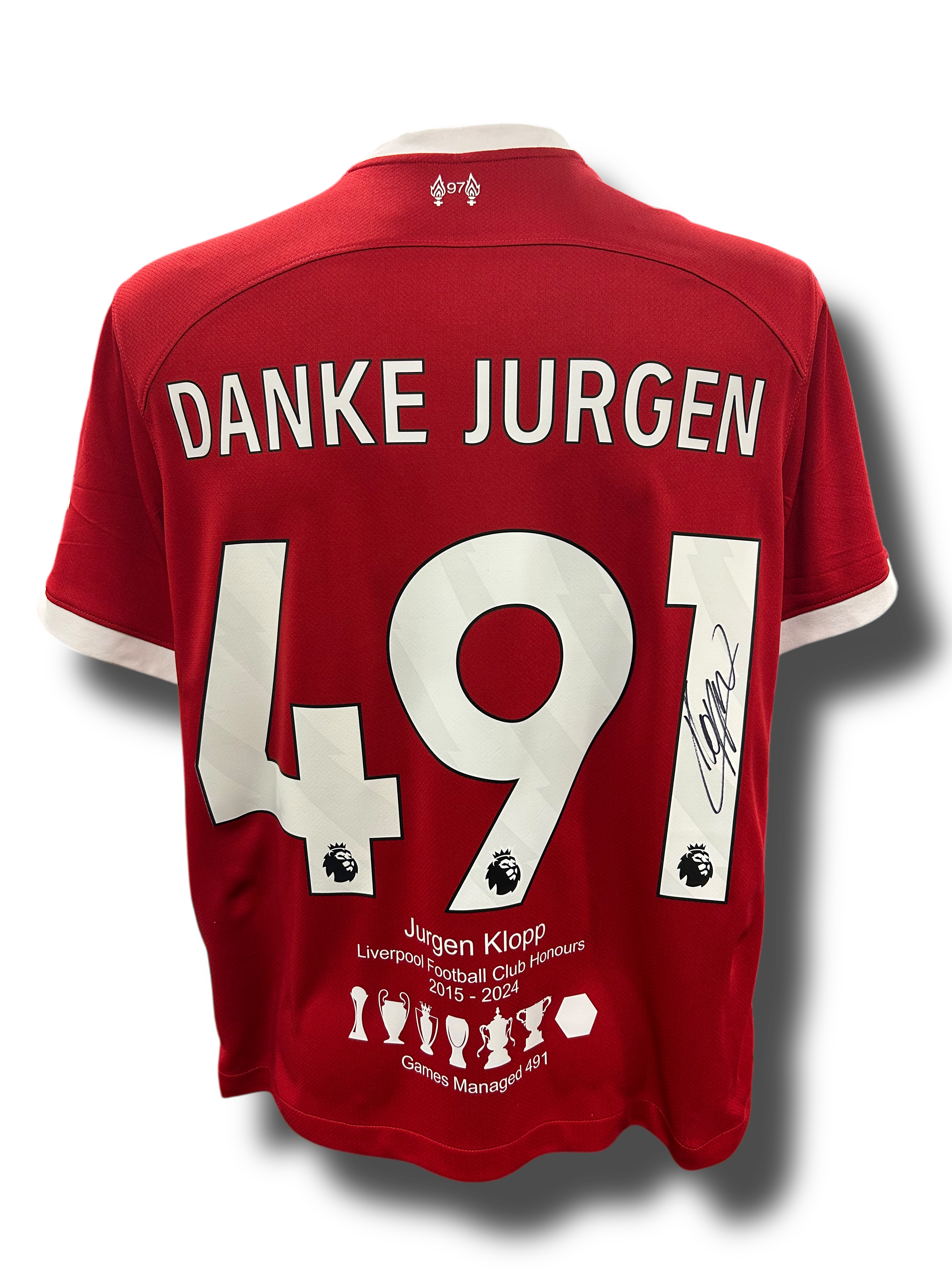 JURGEN KLOPP SIGNED 2023/24 LIVERPOOL DANKE JURGEN 491 SHIRT (AFTAL COA)