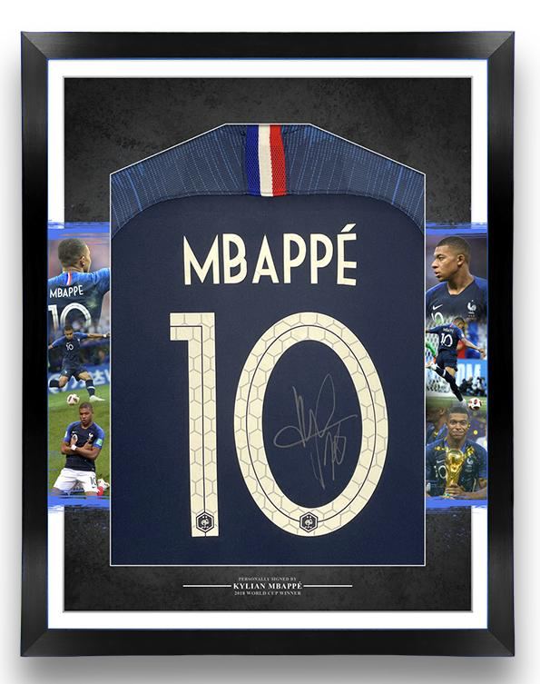 KYLIAN MBAPPE FRAMED SIGNED FRANCE 2018 WORLD CUP WINNERS SHIRT (AFTAL COA)