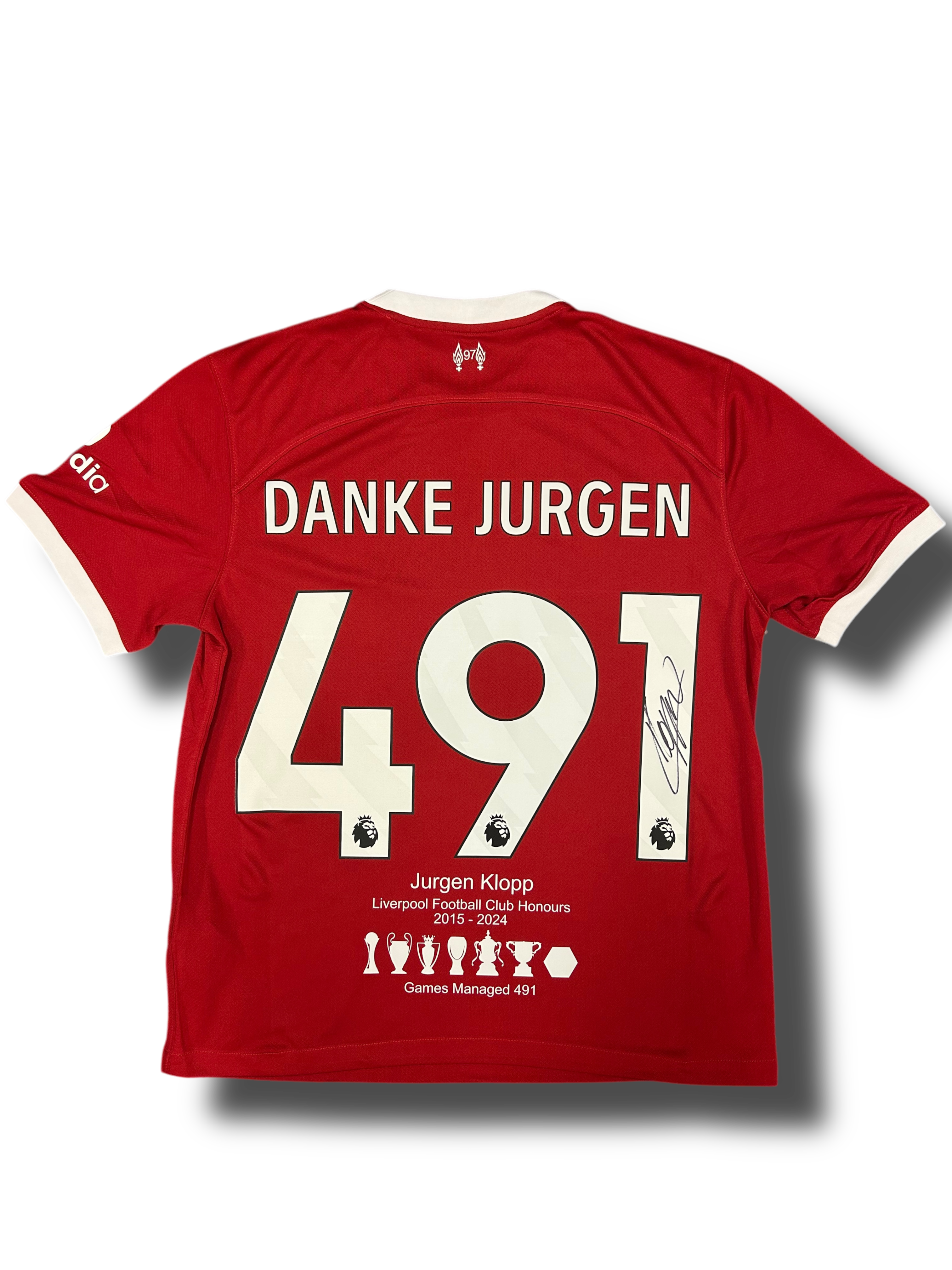 JURGEN KLOPP SIGNED 2023/24 LIVERPOOL DANKE JURGEN 491 SHIRT (AFTAL COA)