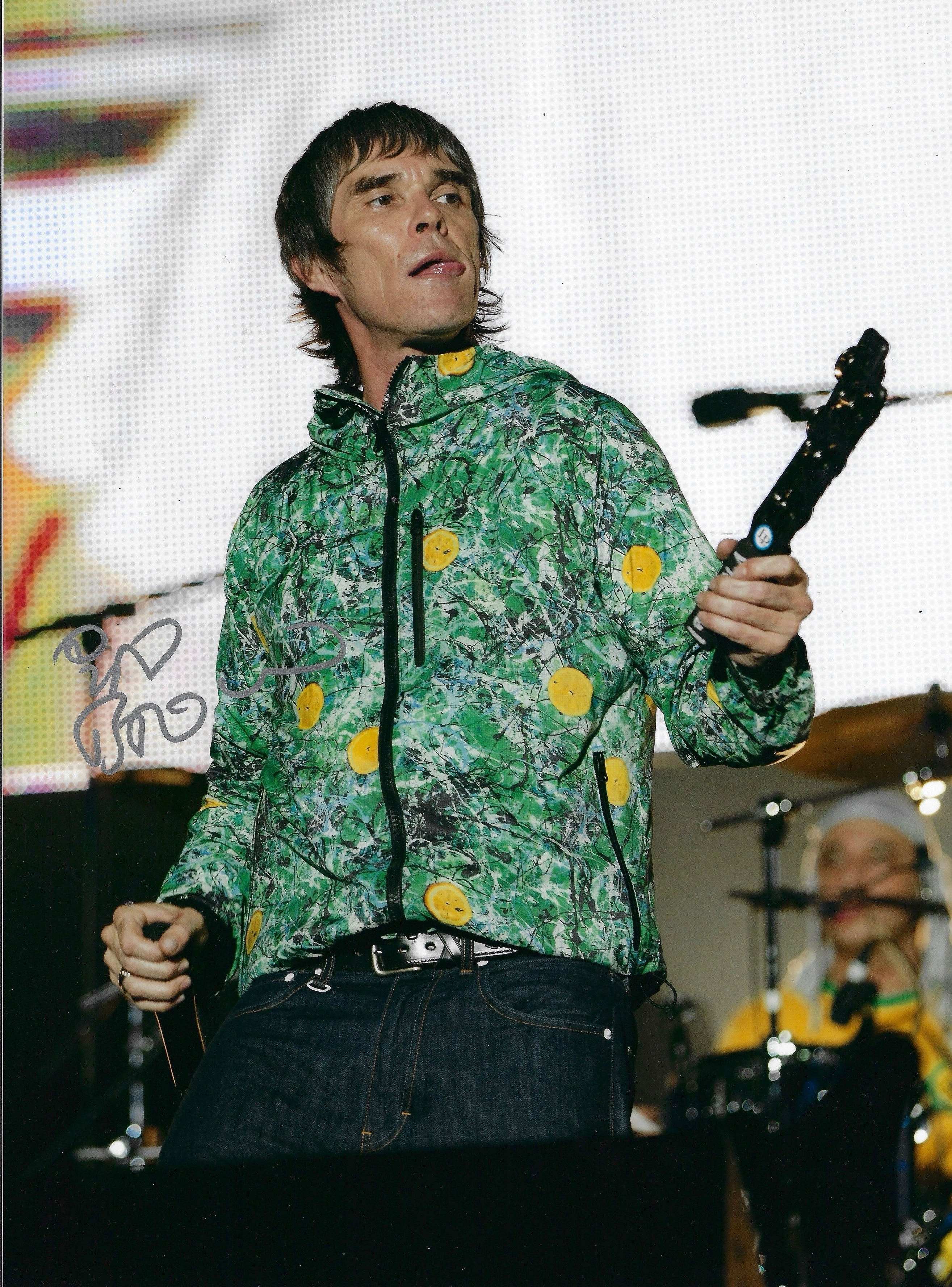 IAN BROWN SIGNED 16x12 STONE ROSES PHOTOGRAPH (AFTAL COA) 16