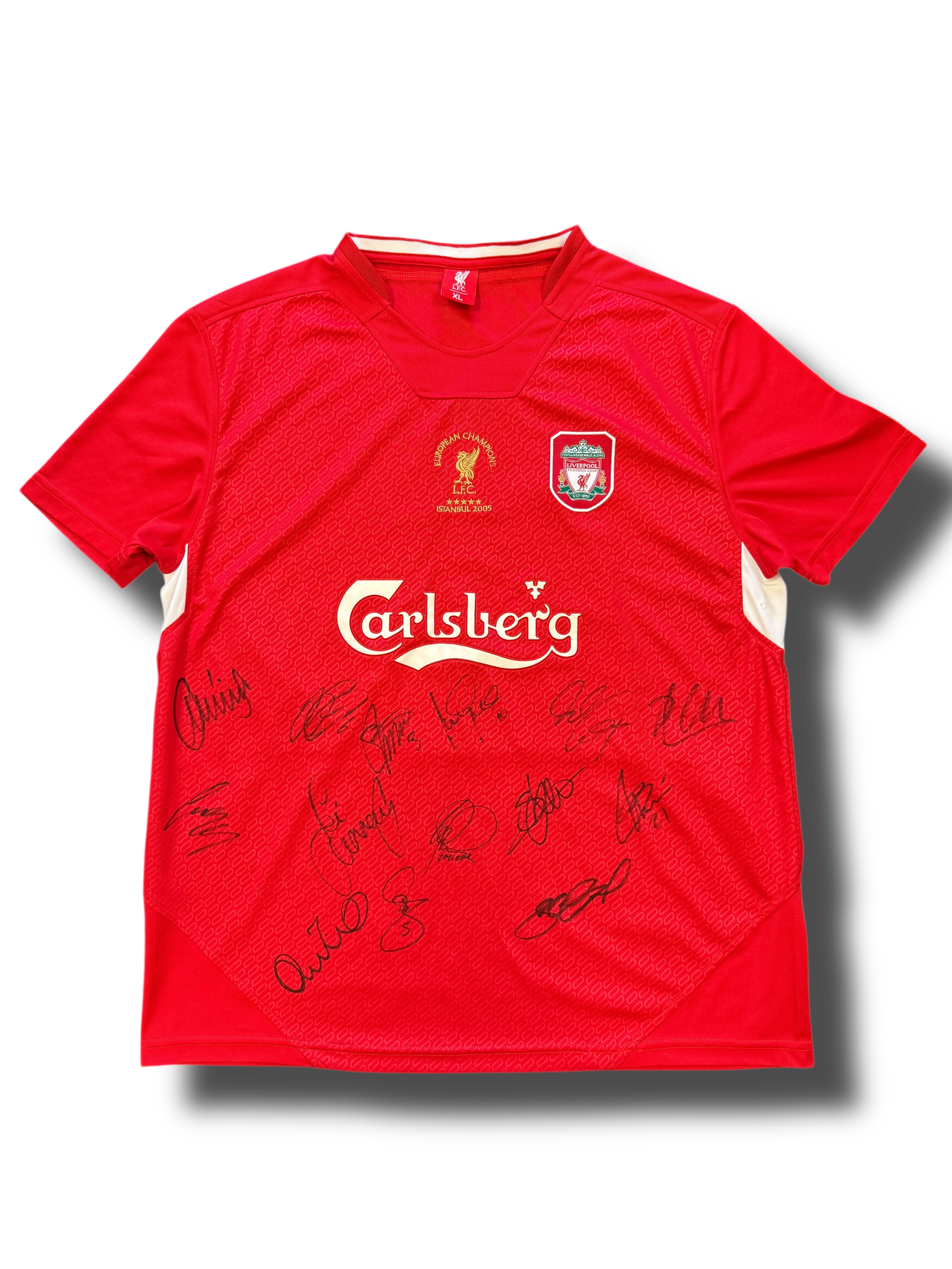 LIVERPOOL FC SIGNED ISTANBUL 2005 SQUAD SHIRT GERRARD ALONSO CARRAGHER (AFTAL COA)