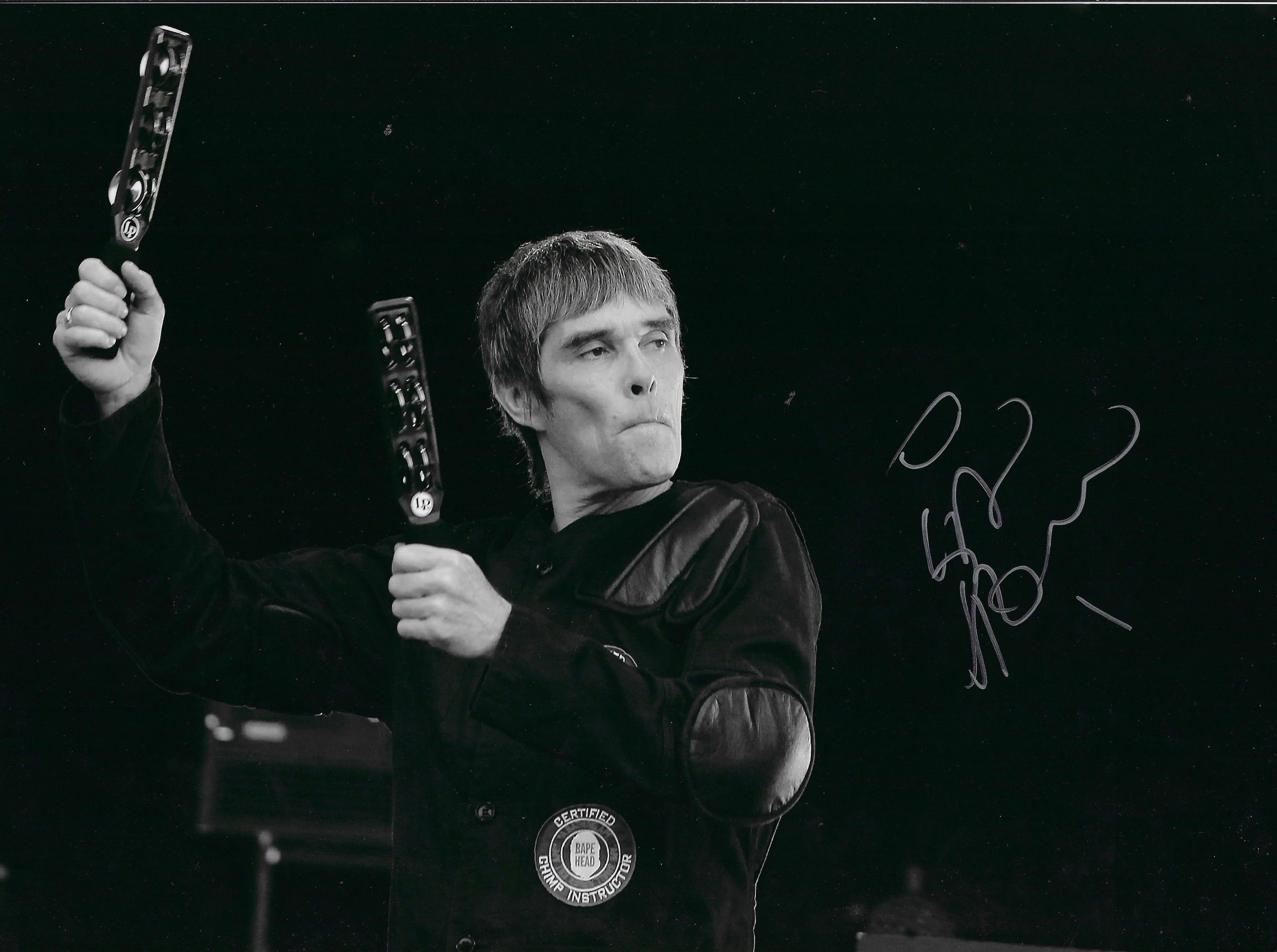 IAN BROWN SIGNED 16x12 STONE ROSES PHOTOGRAPH (AFTAL COA) 17