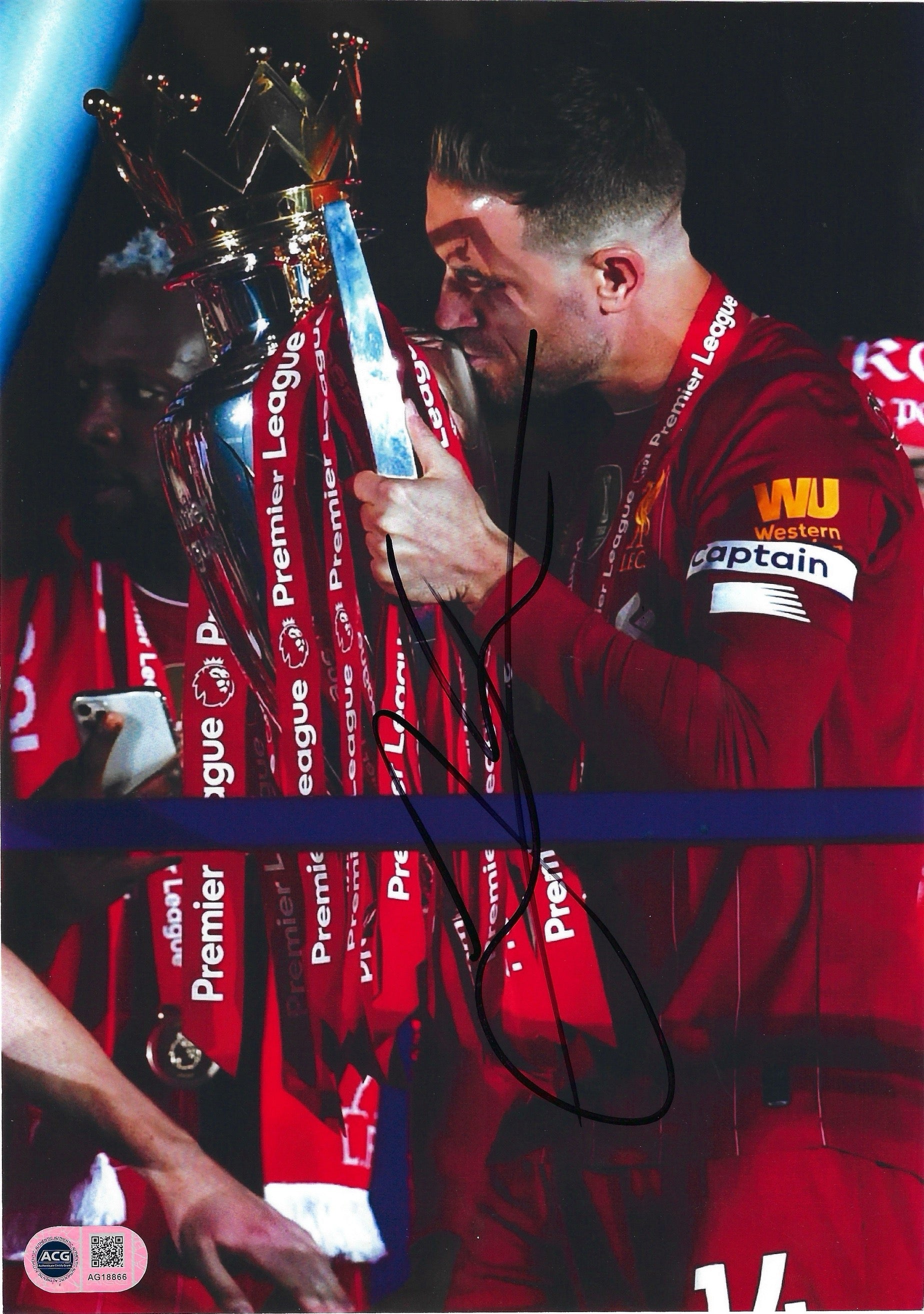 JORDAN HENDERSON SIGNED LIVERPOOL PREM WINNERS 12x8 PHOTO (ACG CERT AG18866)