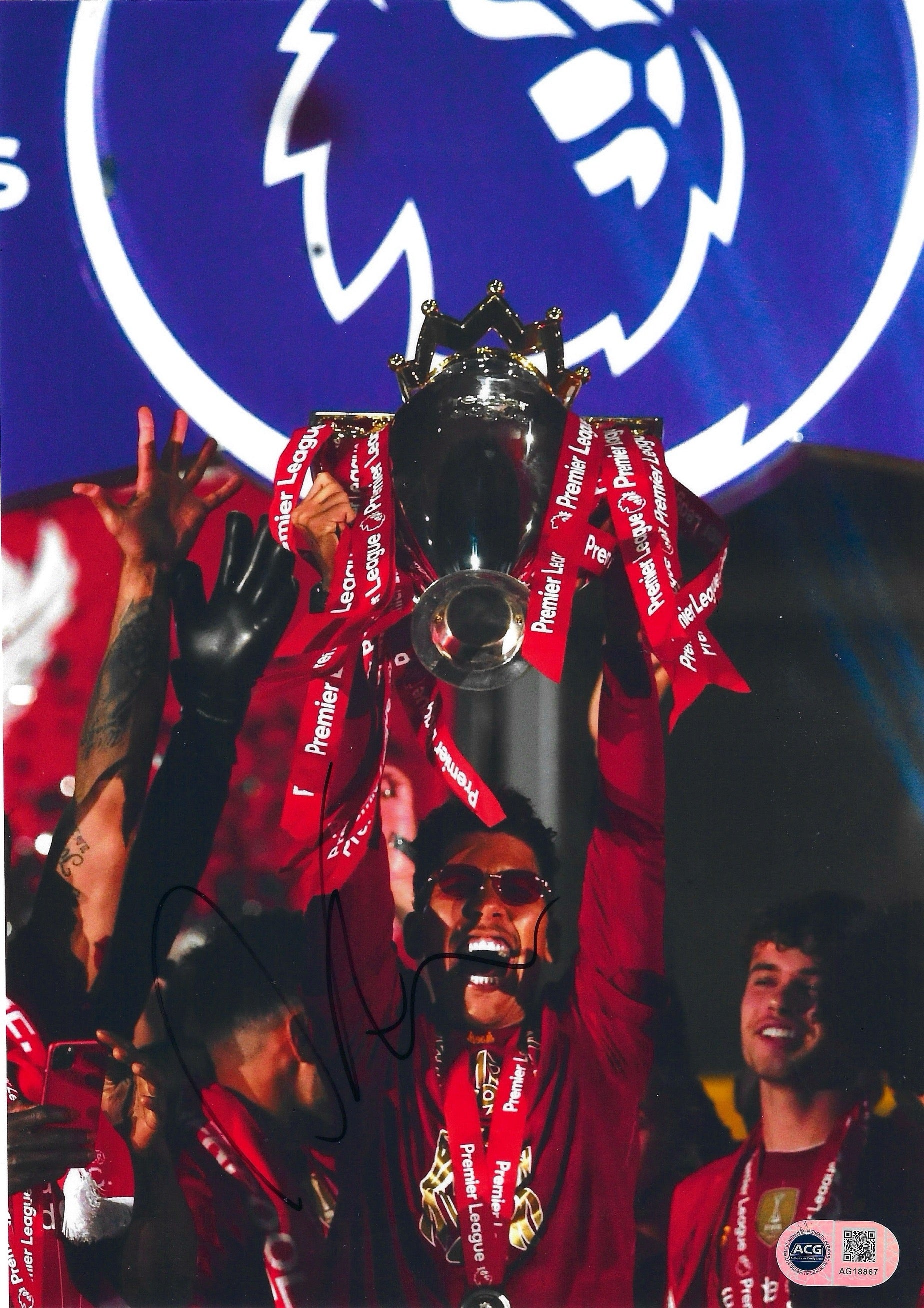 ROBERTO FIRMINO SIGNED LIVERPOOL PREM WINNERS 12X8 PHOTO (ACG CERT AG18867)