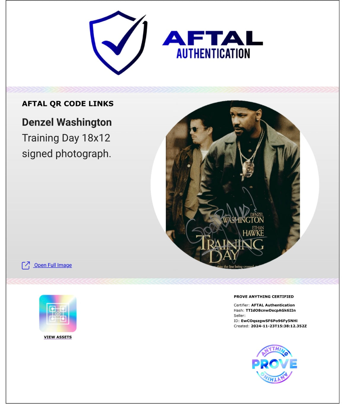 DENZEL WASHINGTON SIGNED TRAINING DAY 18x12 POSTER PHOTOGRAPH (AFTAL AUTHENTICATED)