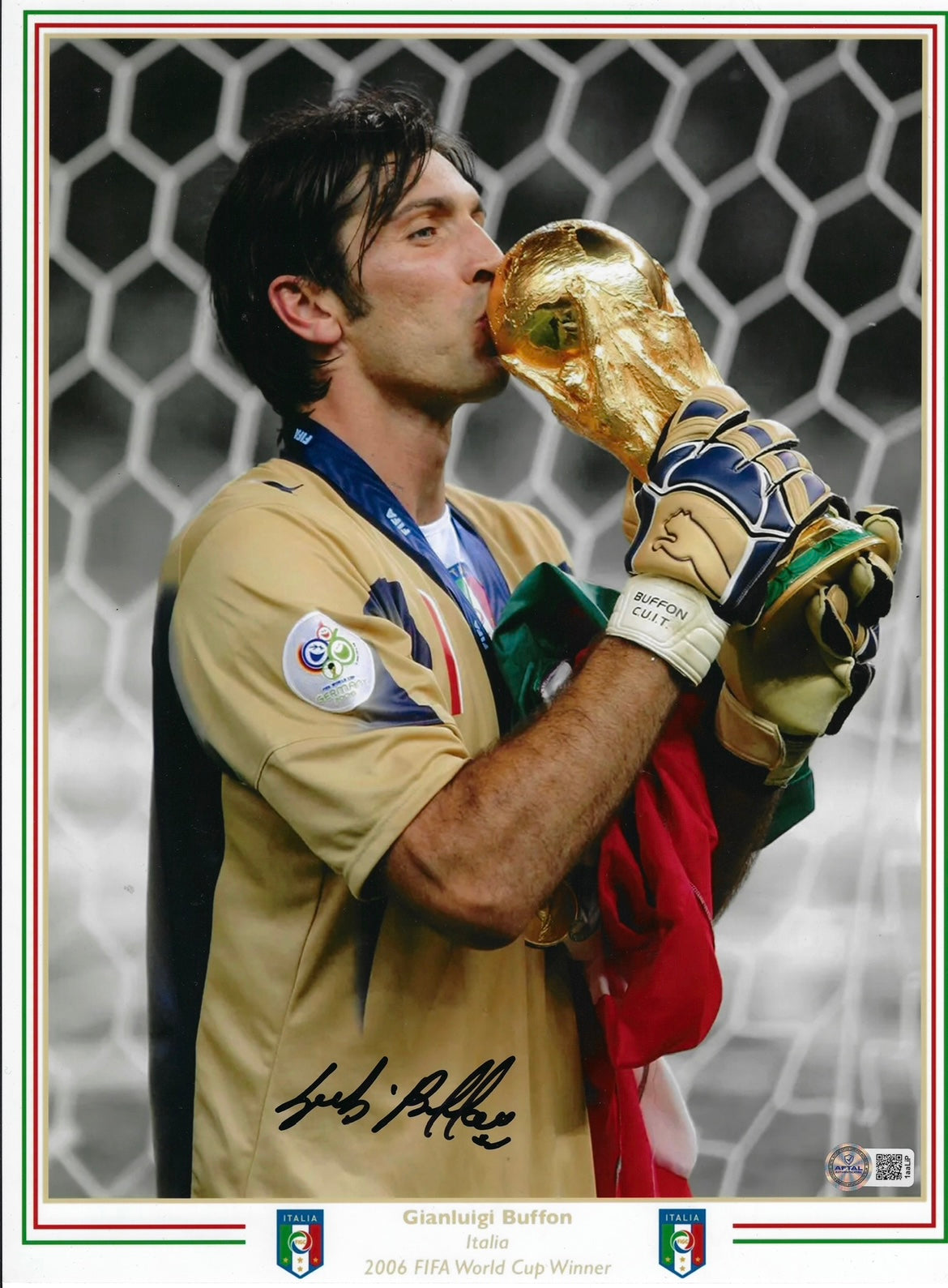GIANLUIGI BUFFON SIGNED ITALY WORLD CUP WINNER 16x12 PHOTO (AFTAL AUTHENTICATED)