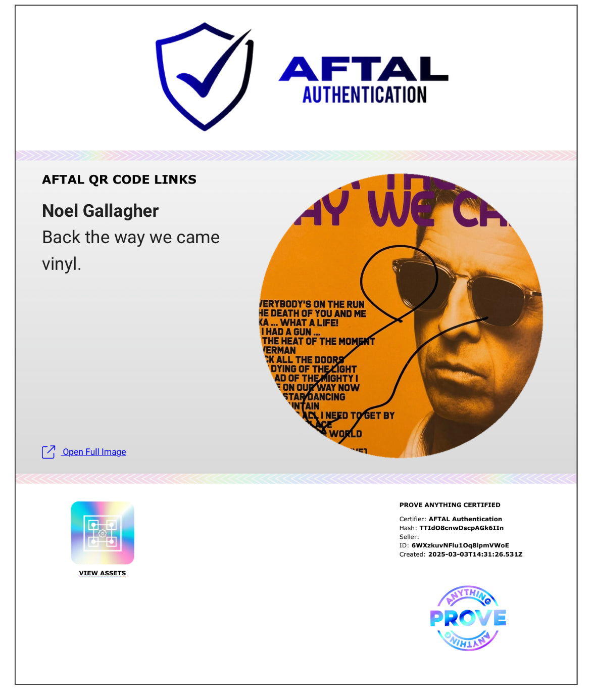 NOEL GALLAGHER BACK THE WAY WE CAME SIGNED VINYL (AFTAL AUTHENTICATED)