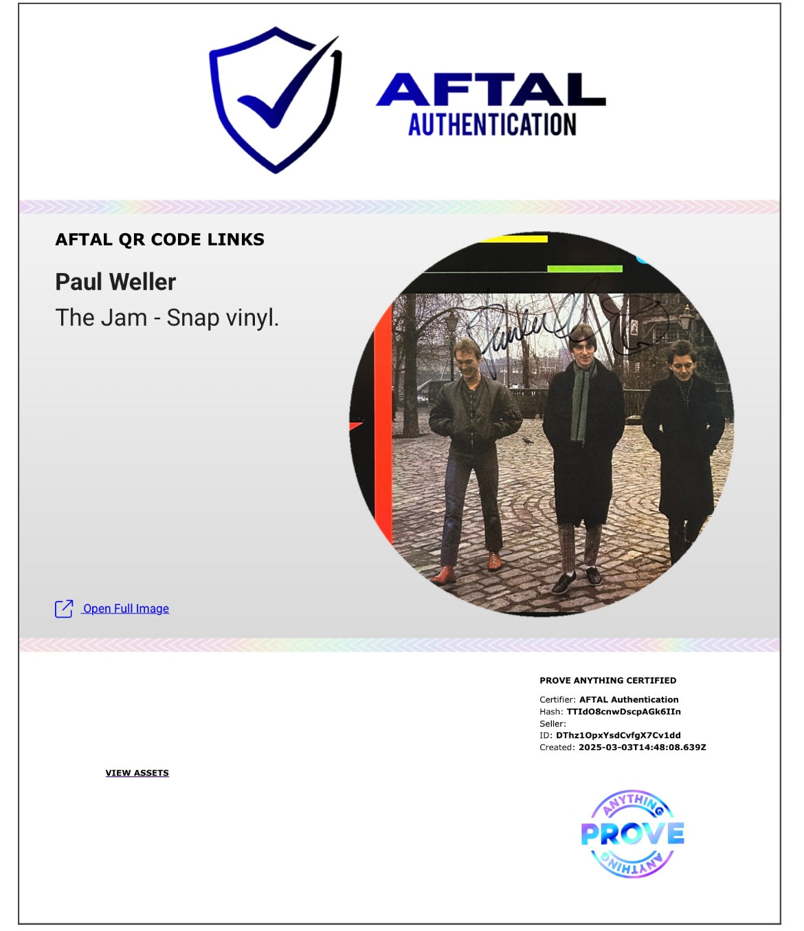 PAUL WELLER SIGNED THE JAM SNAP ALBUM VINYL (AFTAL AUTHENTICATED)