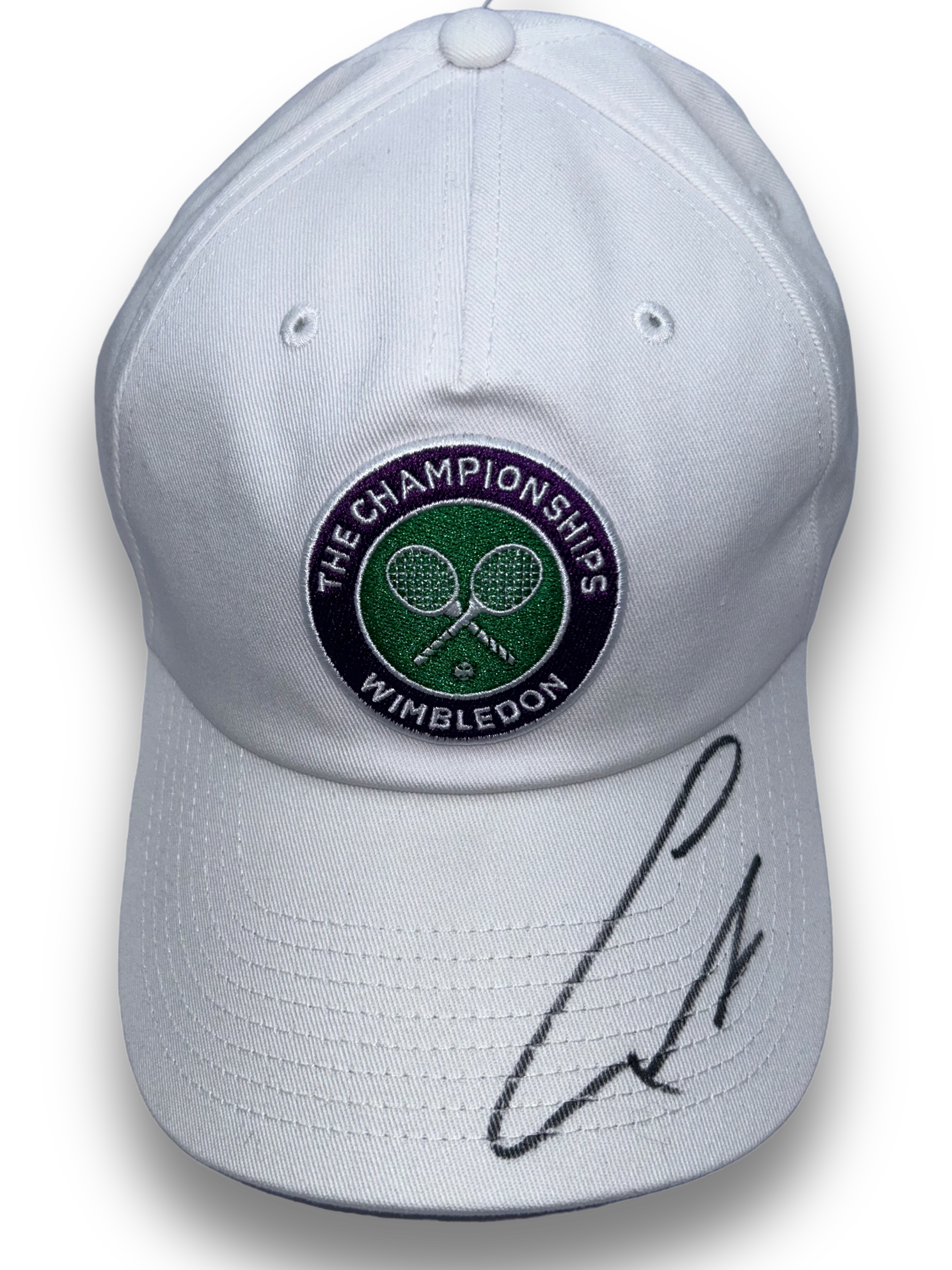 CARLOS ALCARAZ SIGNED WHITE WIMBLEDON TENNIS CAP (AFTAL COA)