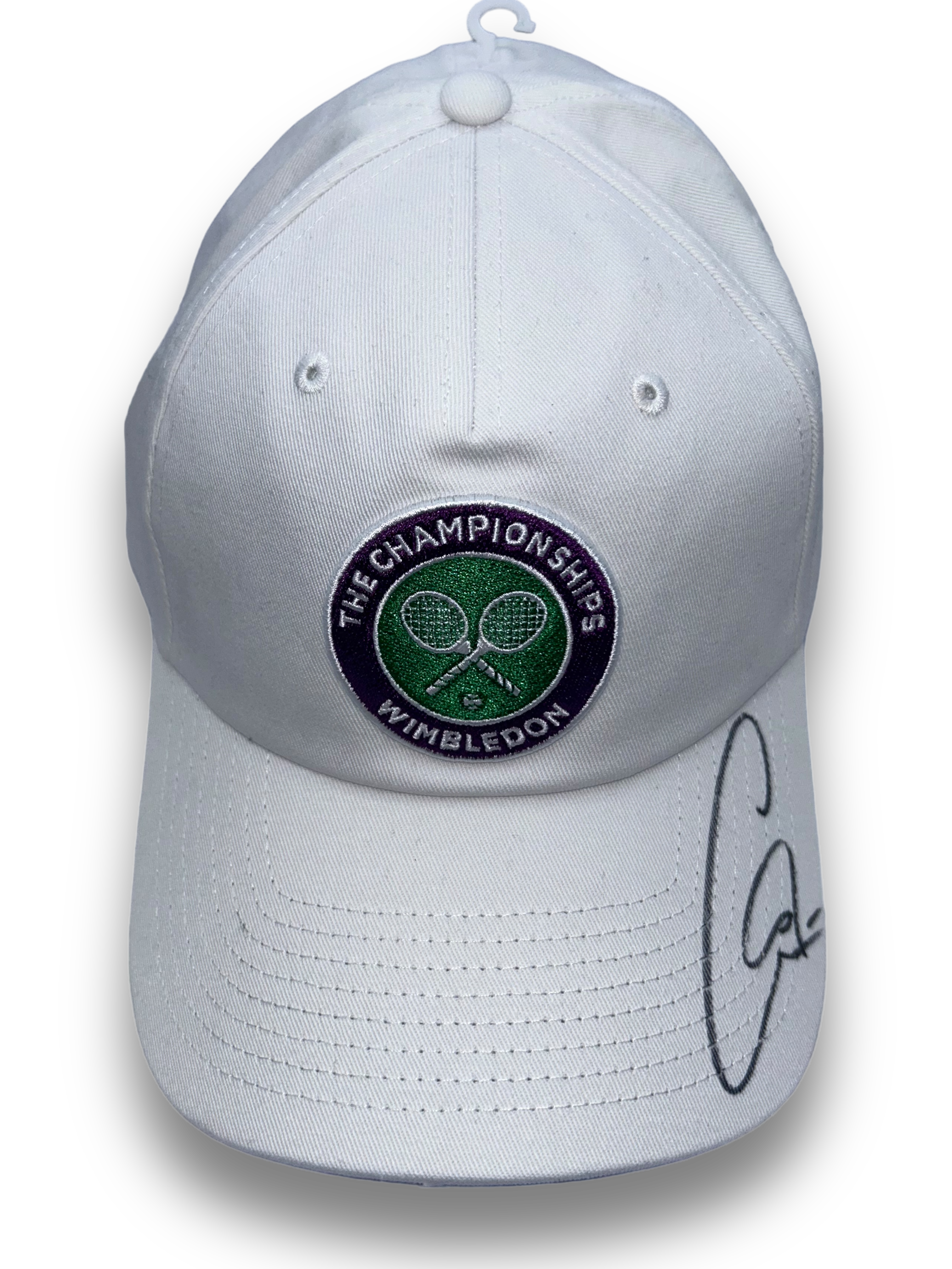 CARLOS ALCARAZ SIGNED WHITE WIMBLEDON TENNIS CAP (ACG CERT AG17610)
