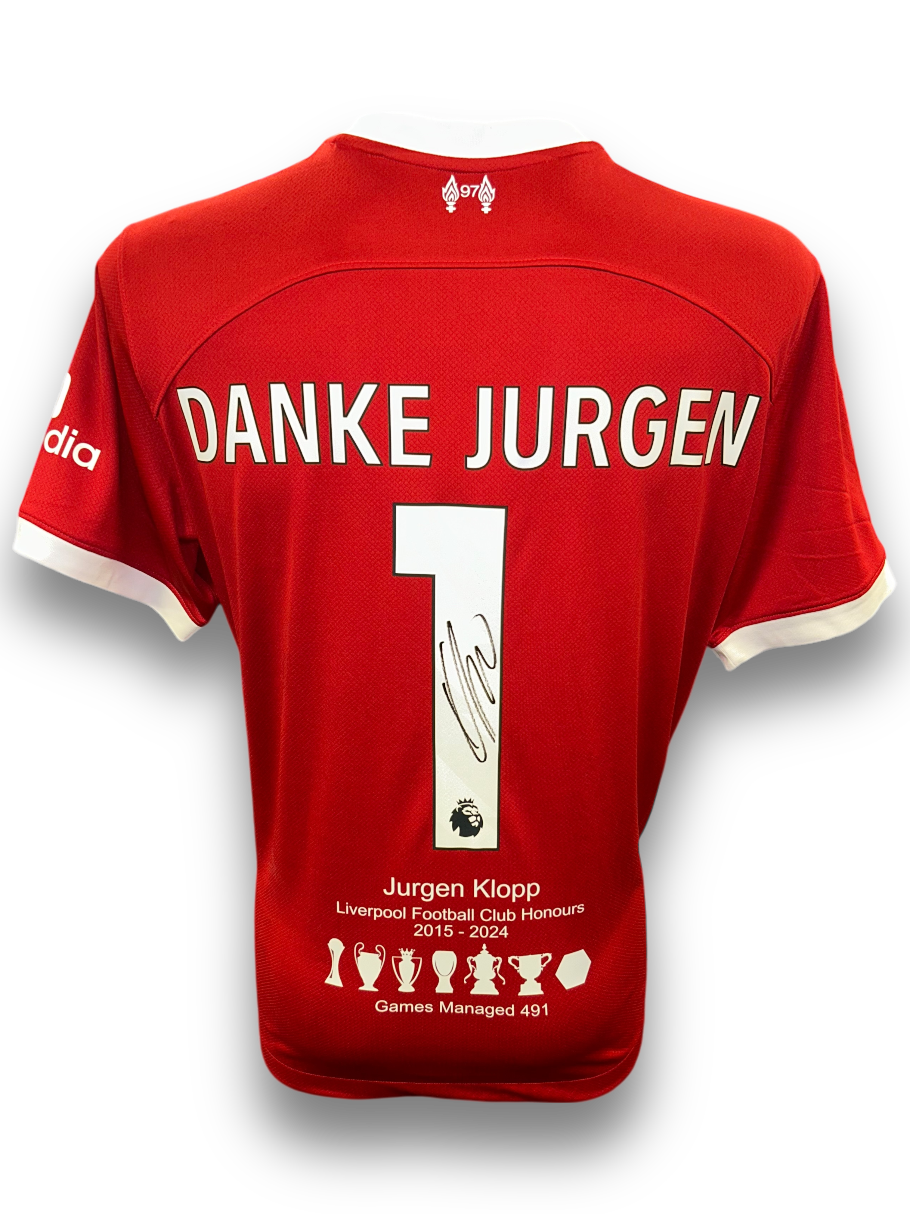 JURGEN KLOPP SIGNED 2023/24 LIVERPOOL FC 2015-24 HONOURS HOME SHIRT (AFTAL COA)
