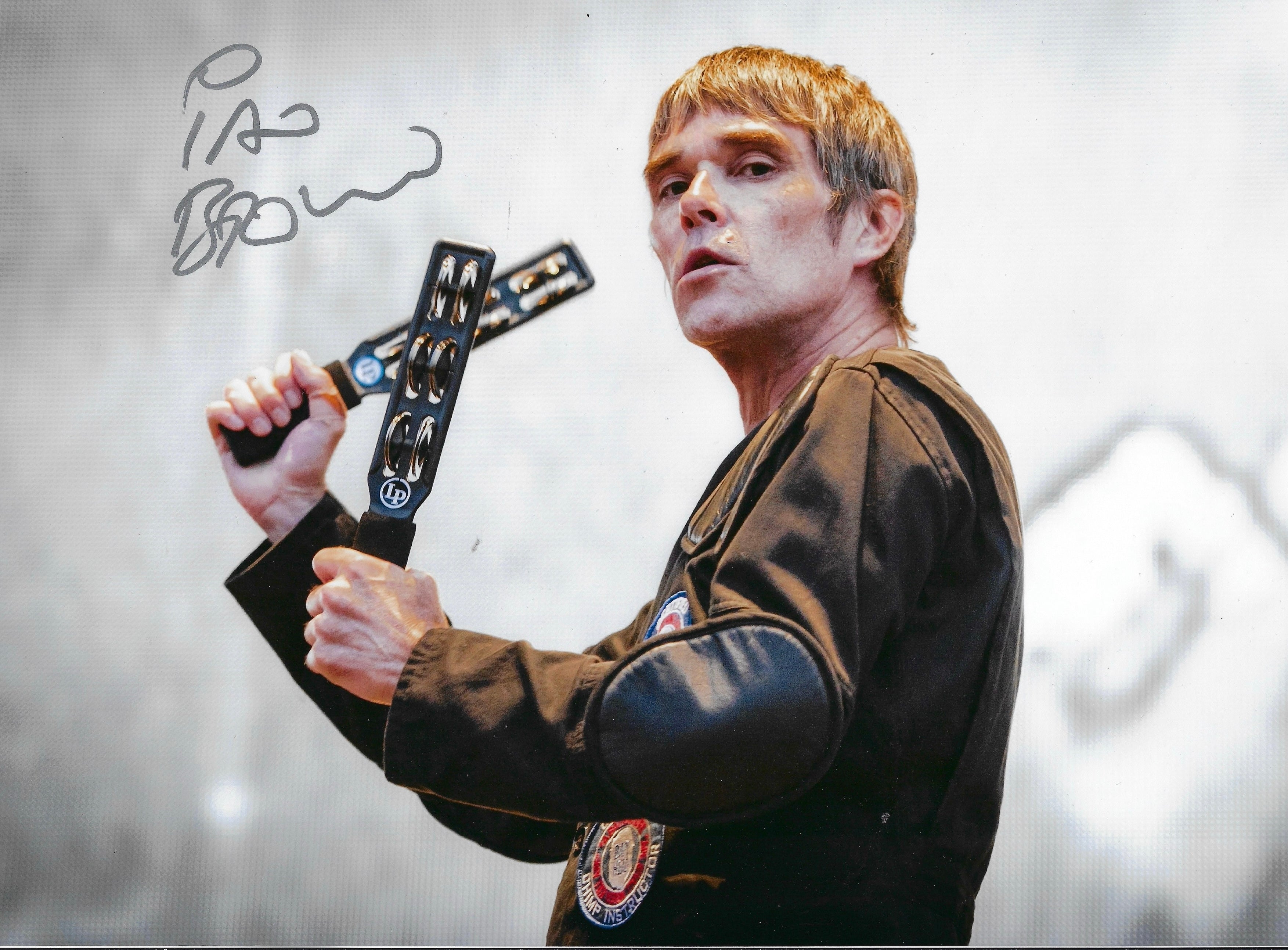 IAN BROWN SIGNED 16x12 STONE ROSES PHOTOGRAPH (AFTAL COA) 13