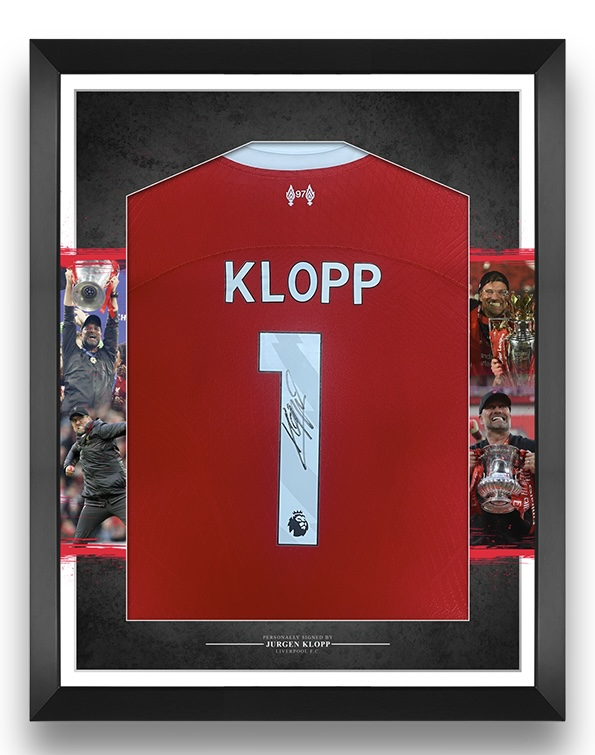 JURGEN KLOPP FRAMED & SIGNED 2023/24 LIVERPOOL FC HOME SHIRT (AFTAL COA)
