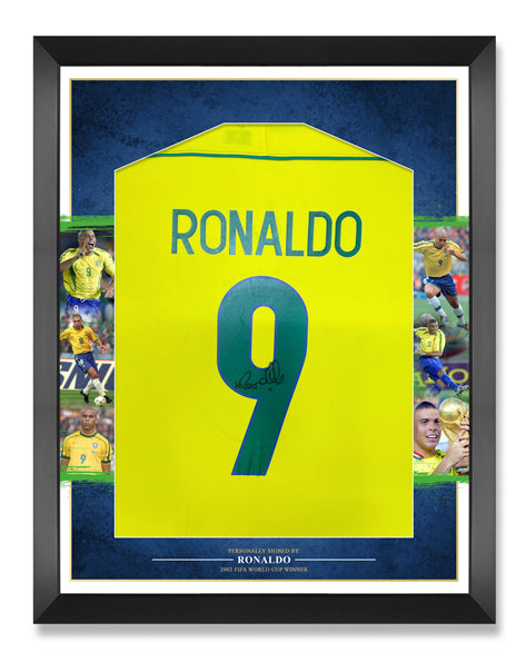 RONALDO NAZARIO SIGNED & FRAMED BRAZIL 1998 HOME SHIRT (ACG CERT)