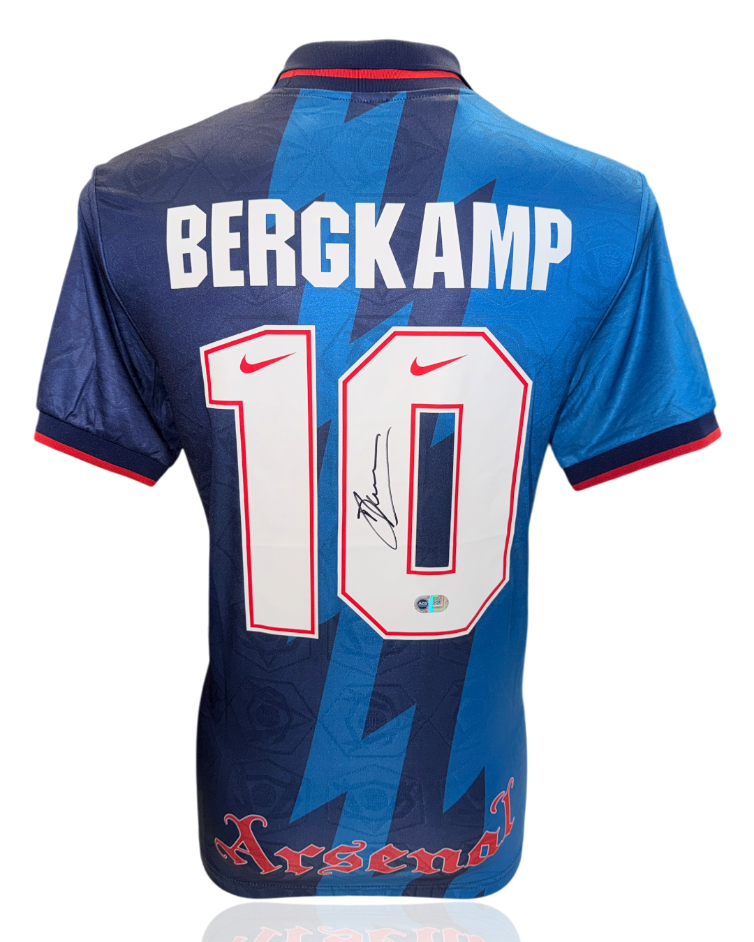 DENNIS BERGKAMP SIGNED ARSENAL FC 1995/96 AWAY SHIRT (ACG WITNESS AG46503)