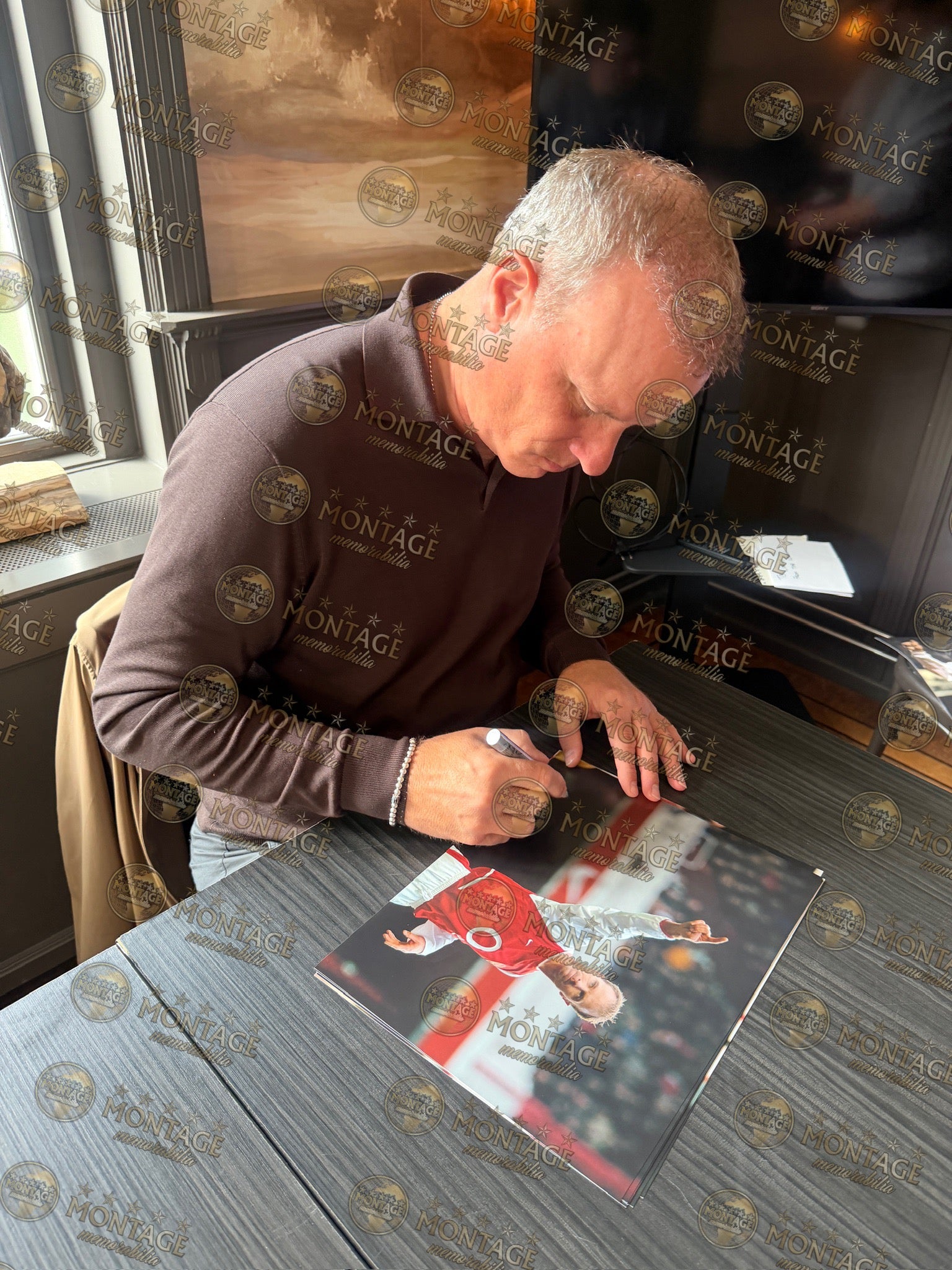 DENNIS BERGKAMP SIGNED ARSENAL FC 14X11 PHOTO (ACG WITNESS AG46489)