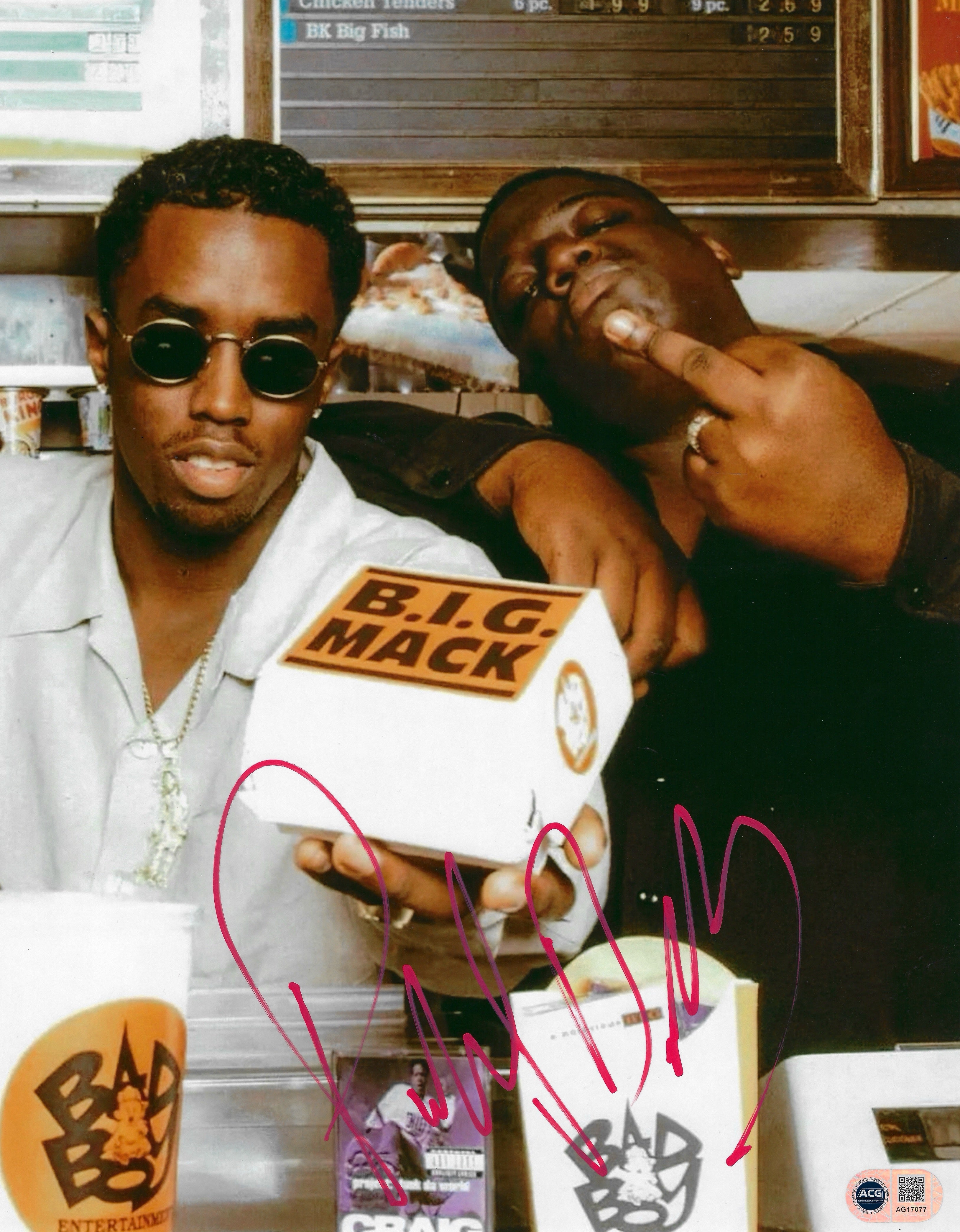 PUFF DADDY DIDDY SIGNED 14x11 PHOTO BAD BOY NOTORIOUS BIG (ACG CERT AG17077)