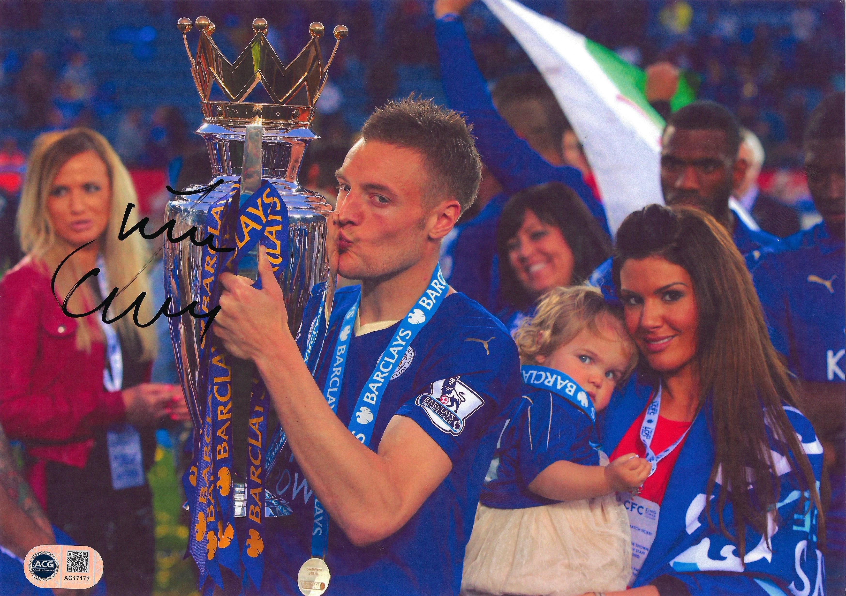 JAMIE VARDY SIGNED LEICESTER CITY PL CHAMPIONS 12X8 PHOTO (ACG CERT AG17173)