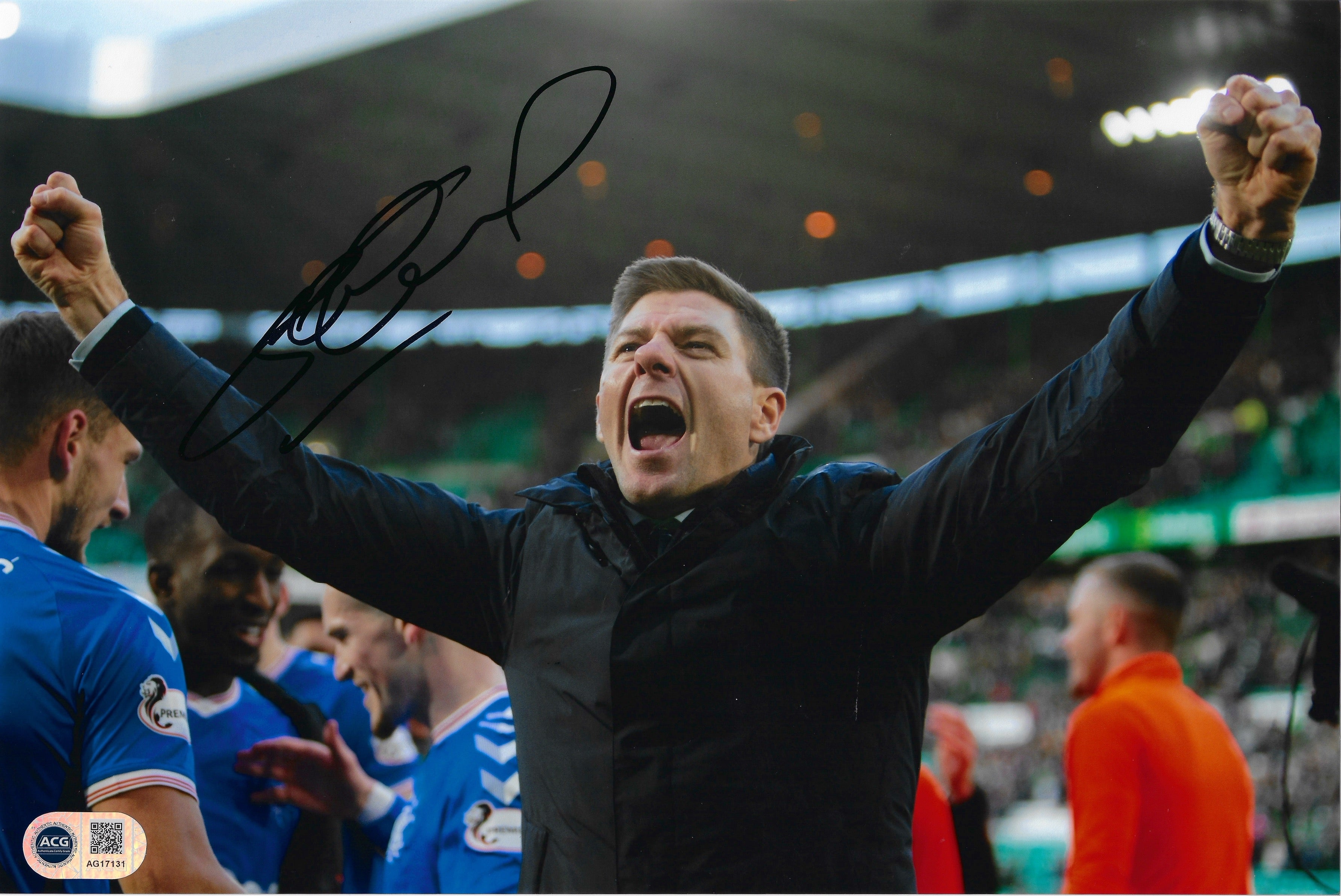 STEVEN GERRARD SIGNED RANGERS OLD FIRM WINNER 12x8 PHOTO (ACG CERT AG17131)
