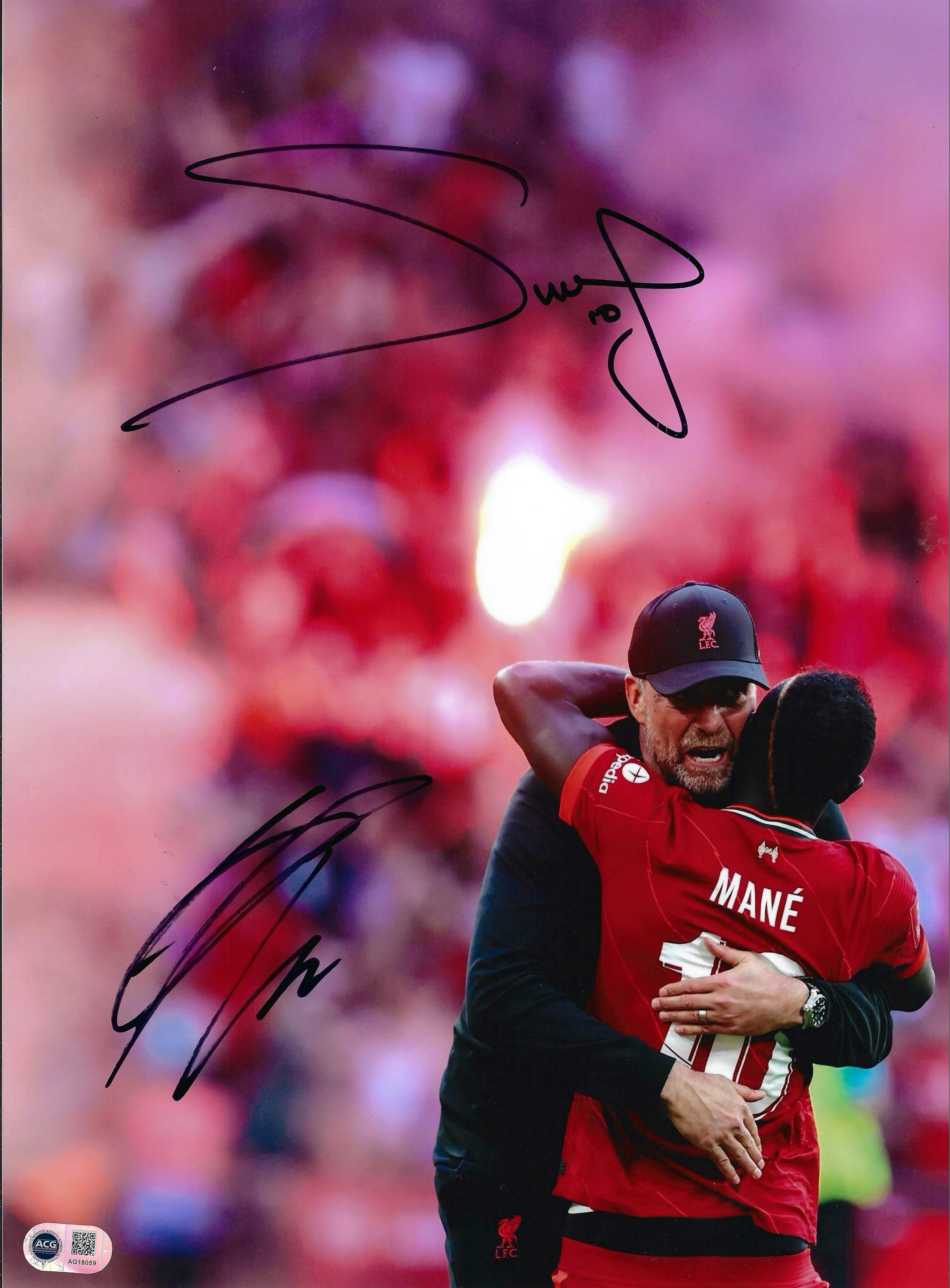 SADIO MANE & JURGEN KLOPP SIGNED LIVERPOOL FA CUP WIN 16x12 PHOTO (ACG CERT AG18059)