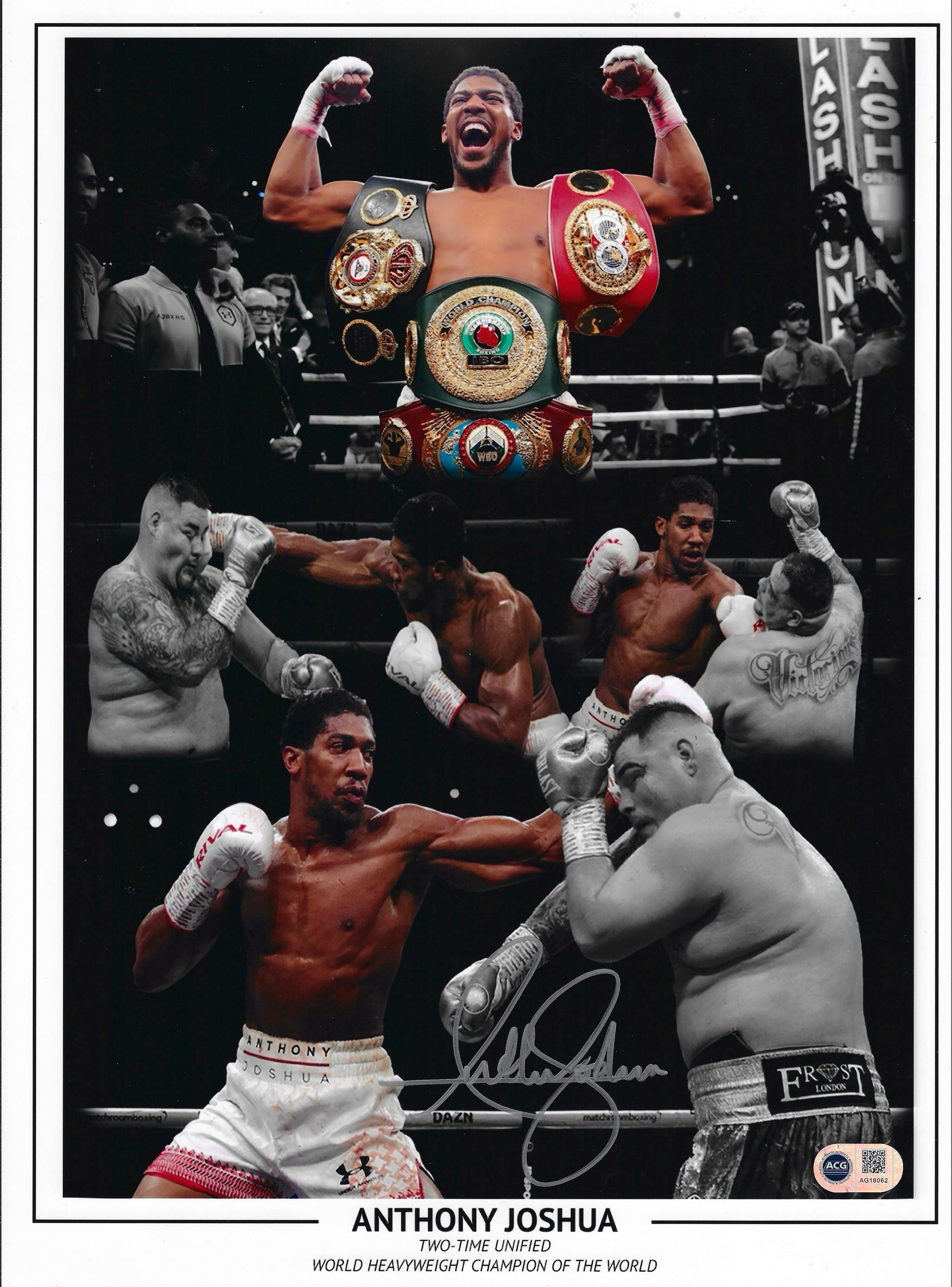 ANTHONY JOSHUA SIGNED ANDY RUIZ WIN 16X12 PHOTO CHAMPION (ACG CERT AG18062)