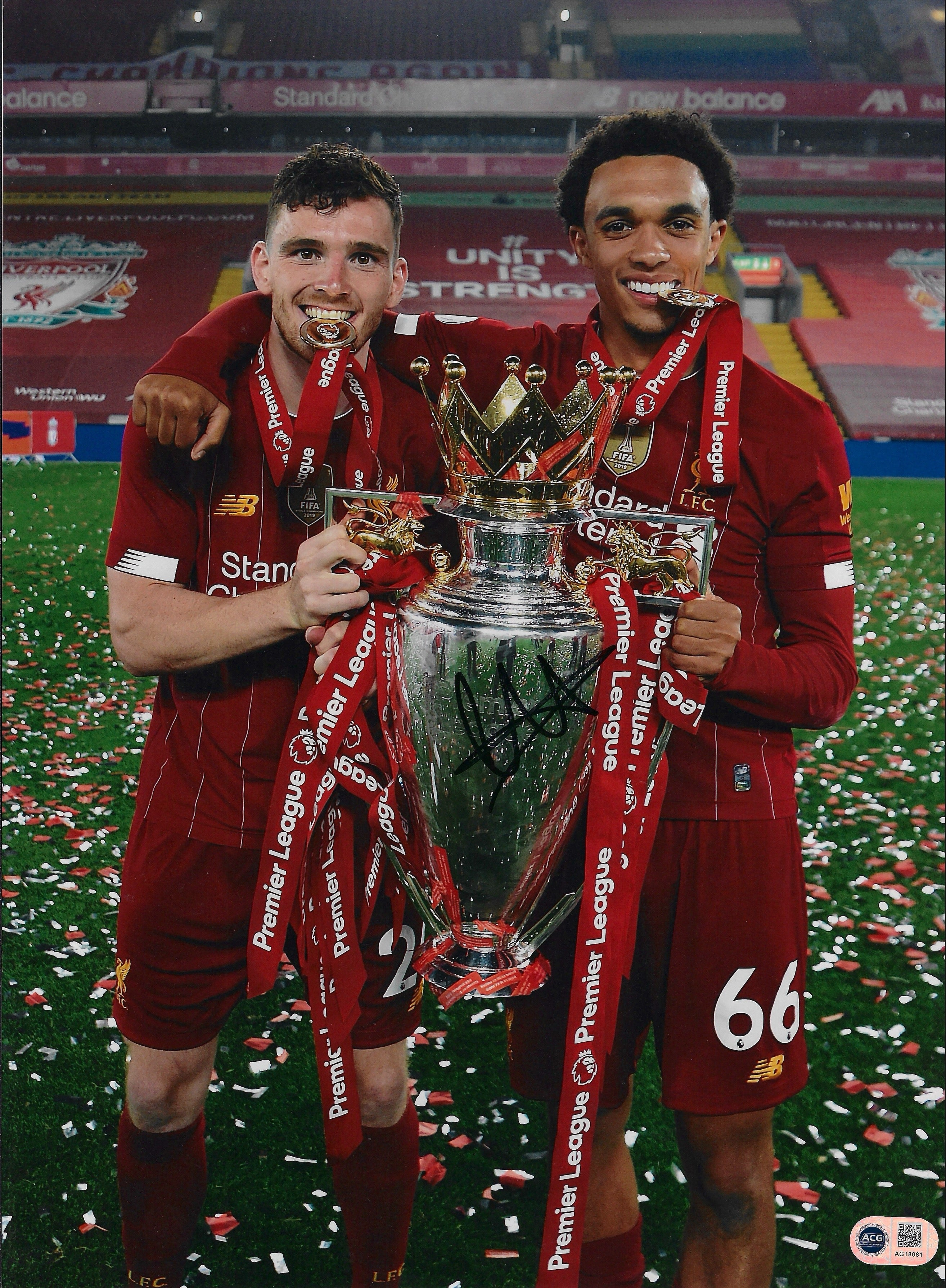 TRENT ALEXANDER ARNOLD SIGNED 16x12 PREM WINNERS PHOTO (ACG CERT AG18081)