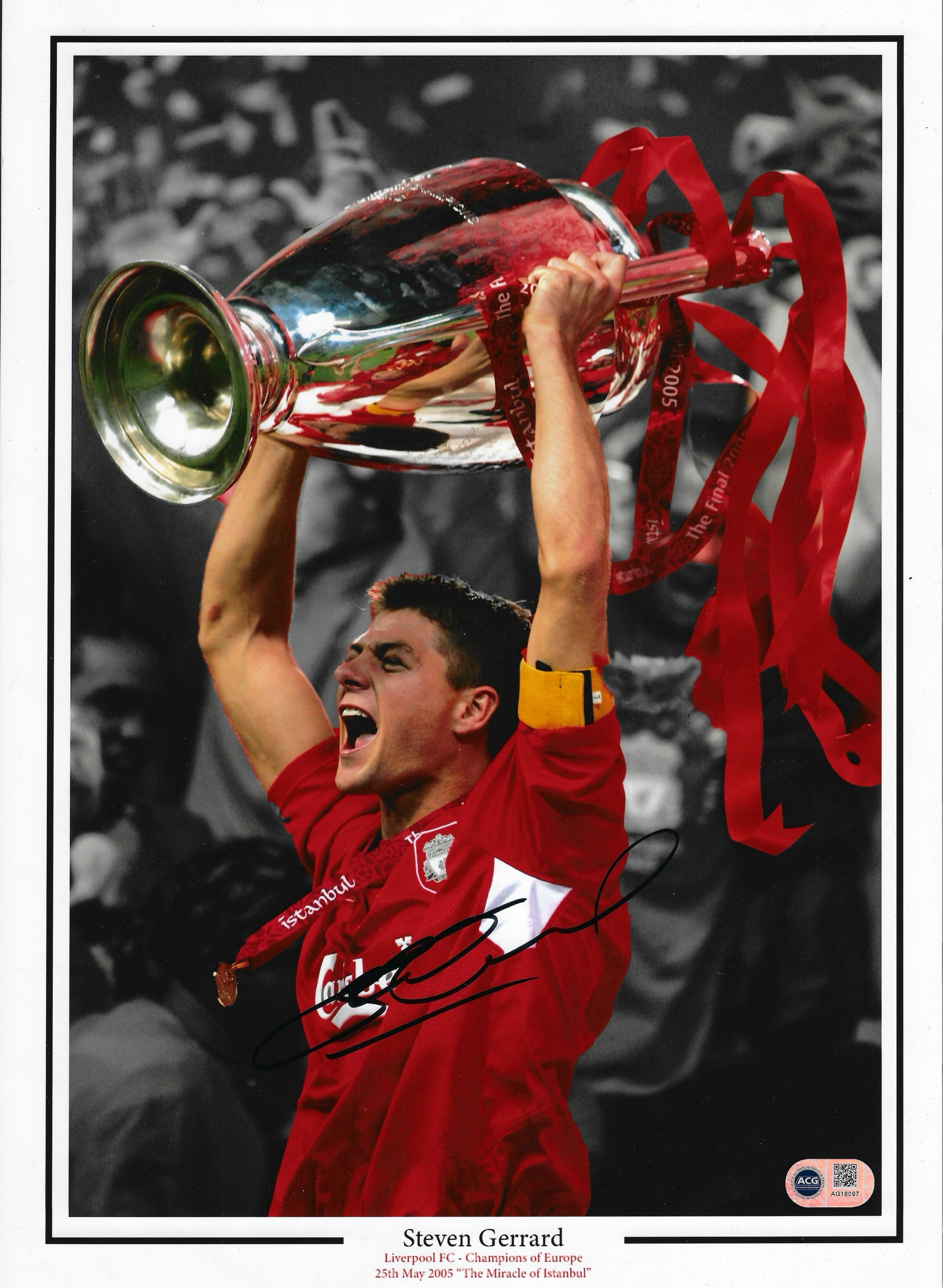 STEVEN GERRARD SIGNED LIVERPOOL ISTANBUL 05 16X12 PHOTO (ACG CERT AG18097)