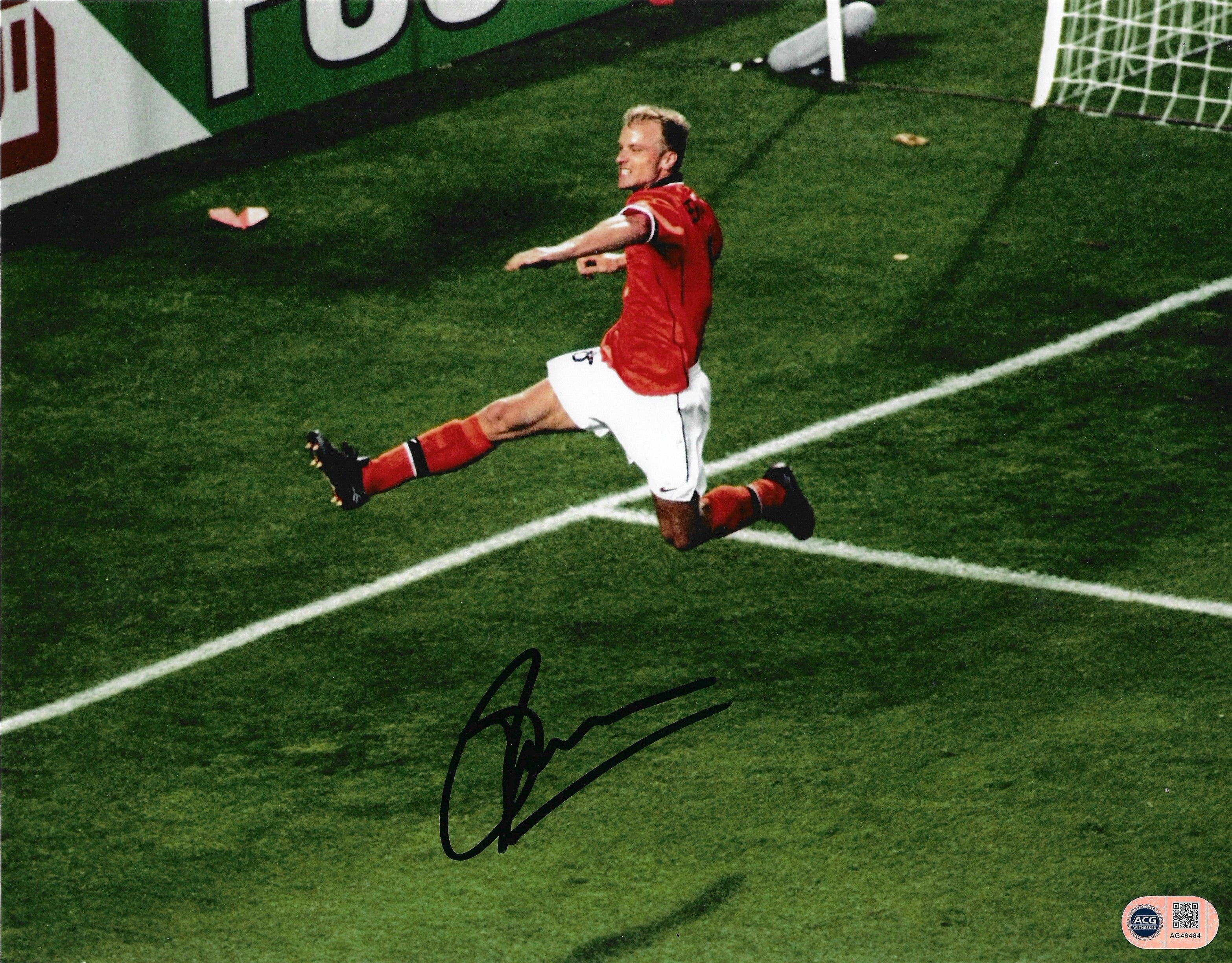 DENNIS BERGKAMP SIGNED HOLLAND WORLD CUP 1998 14X11 PHOTO (ACG WITNESS AG46484)