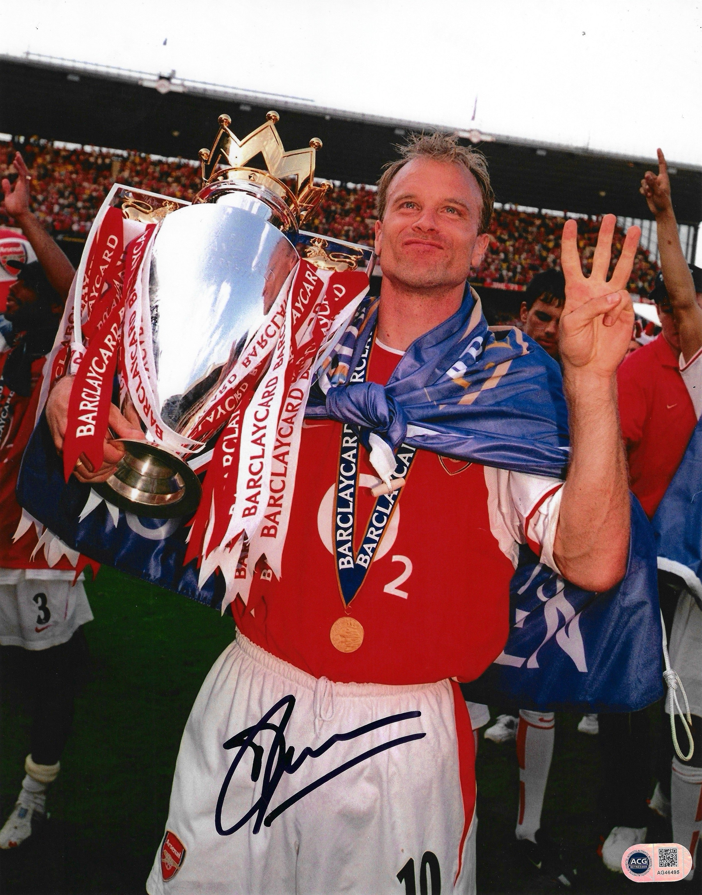 DENNIS BERGKAMP SIGNED ARSENAL FC INVINCIBLES 14X11 PHOTO (ACG WITNESS AG46495)