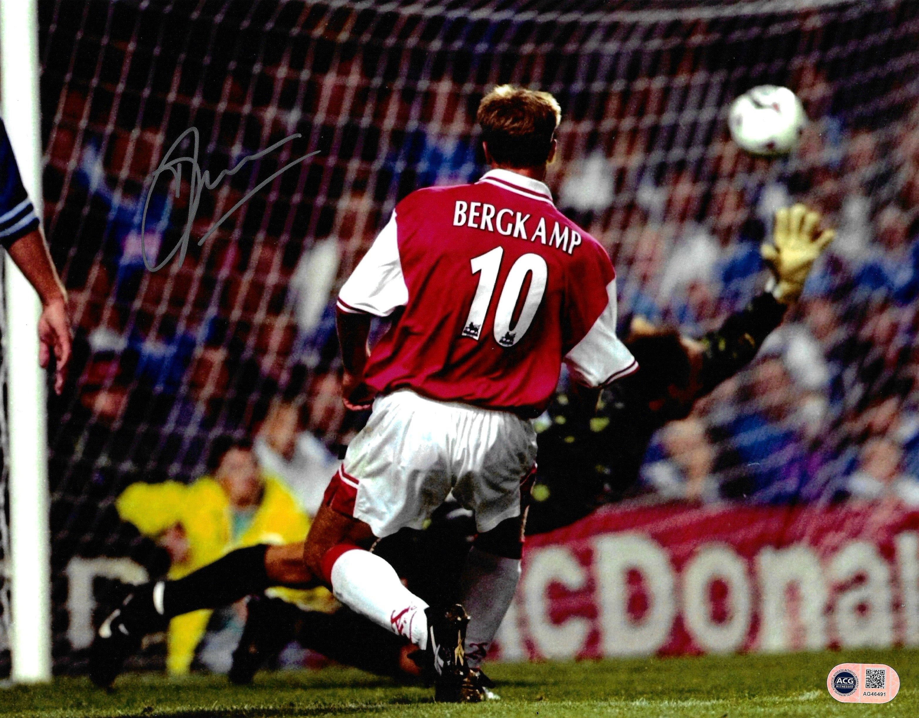 DENNIS BERGKAMP SIGNED ARSENAL FC 14X11 PHOTO (ACG WITNESS AG46491)