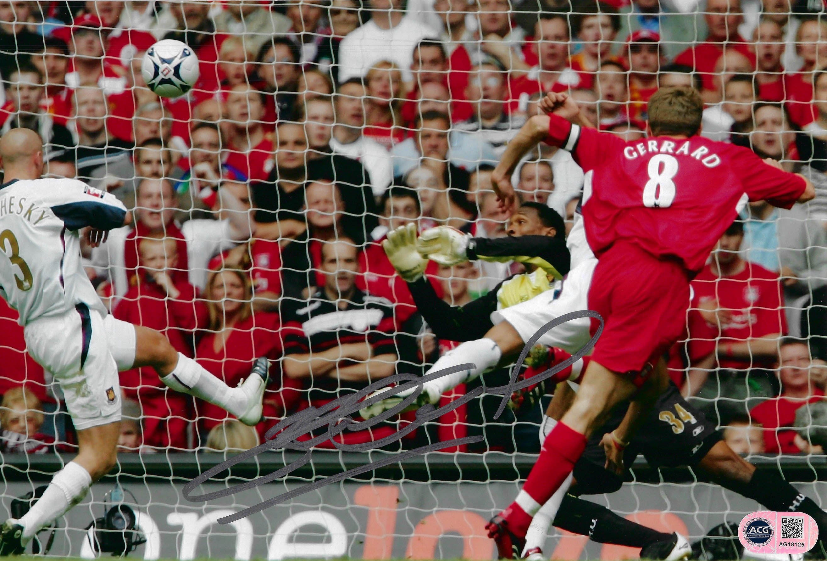 STEVEN GERRARD SIGNED LIVERPOOL FC FA CUP FINAL 12x8 PHOTO (ACG CERT AG18125)